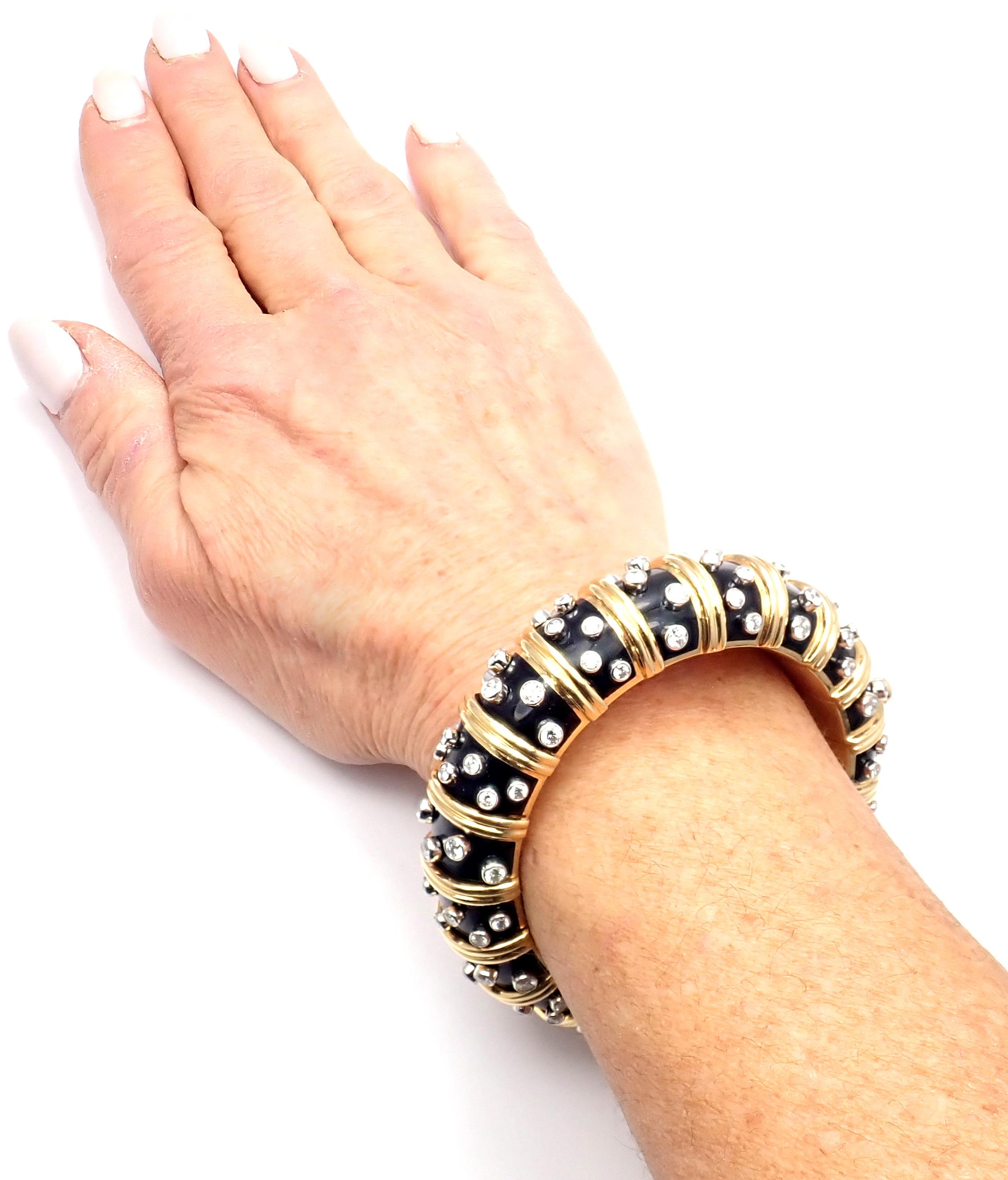 Tiffany & Co. Jean Schlumberger Black Enamel Diamond Gold Bracelet 3