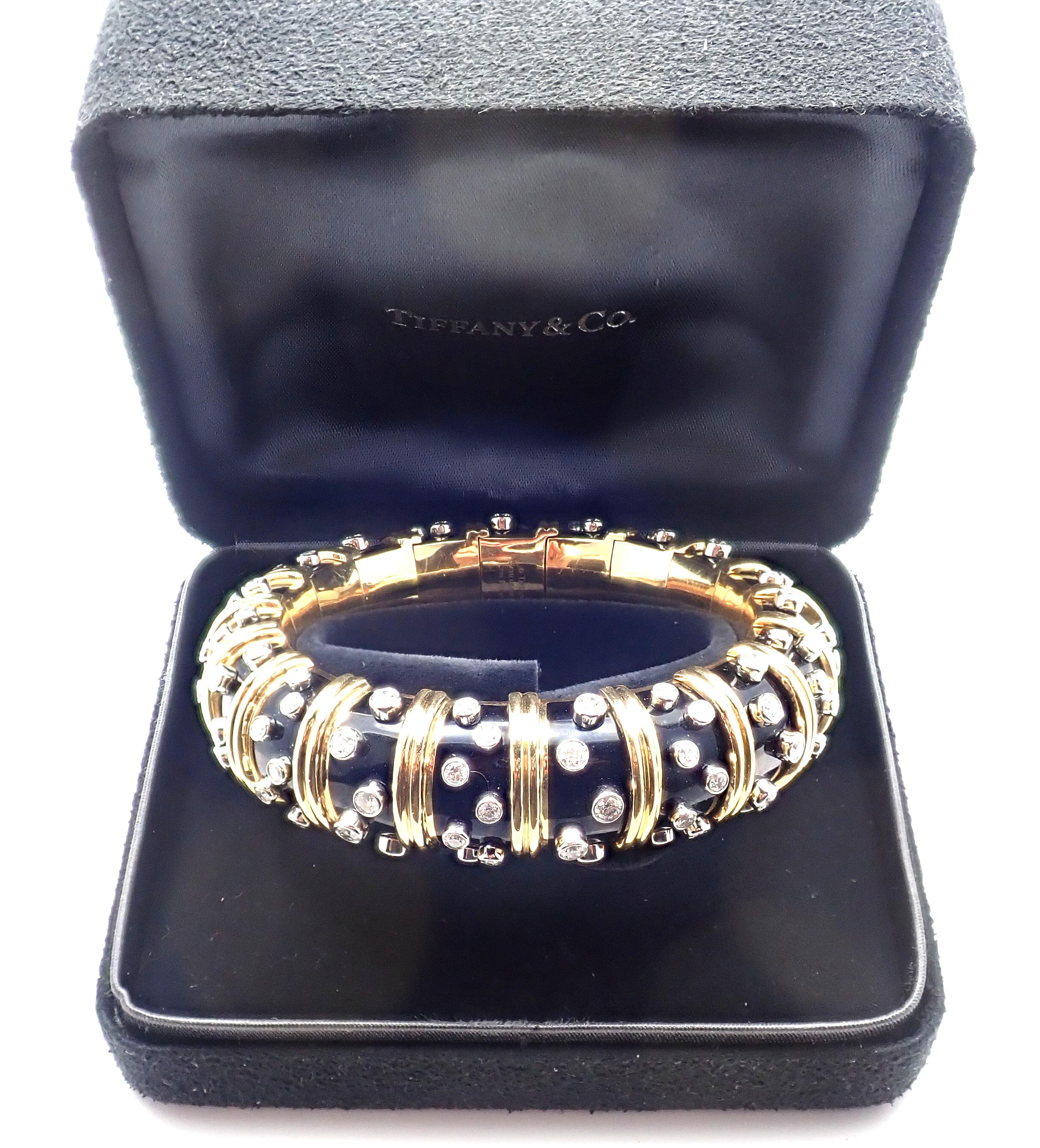 Tiffany & Co. Jean Schlumberger Black Enamel Diamond Gold Bracelet 4