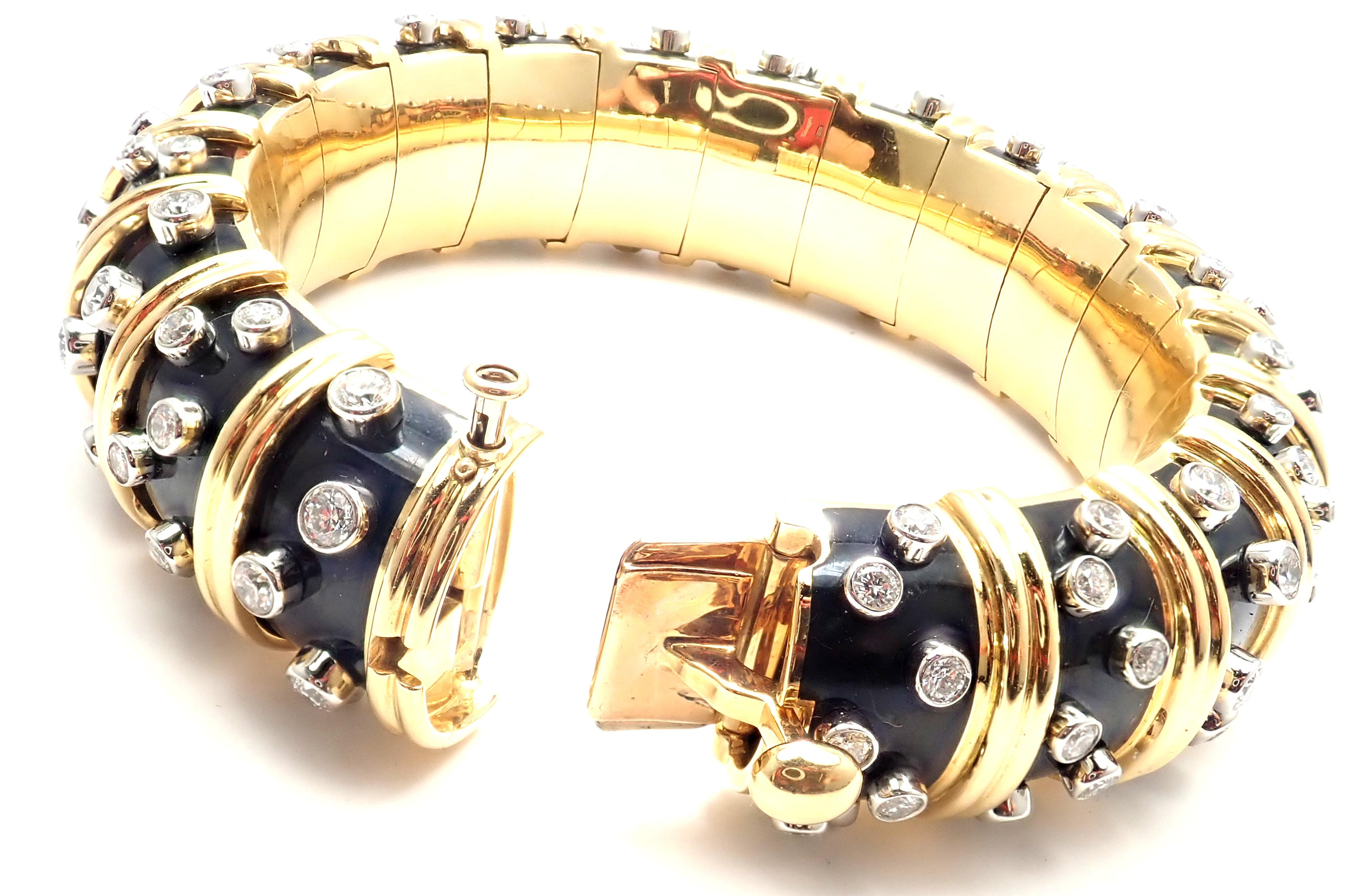Women's or Men's Tiffany & Co. Jean Schlumberger Black Enamel Diamond Gold Bracelet