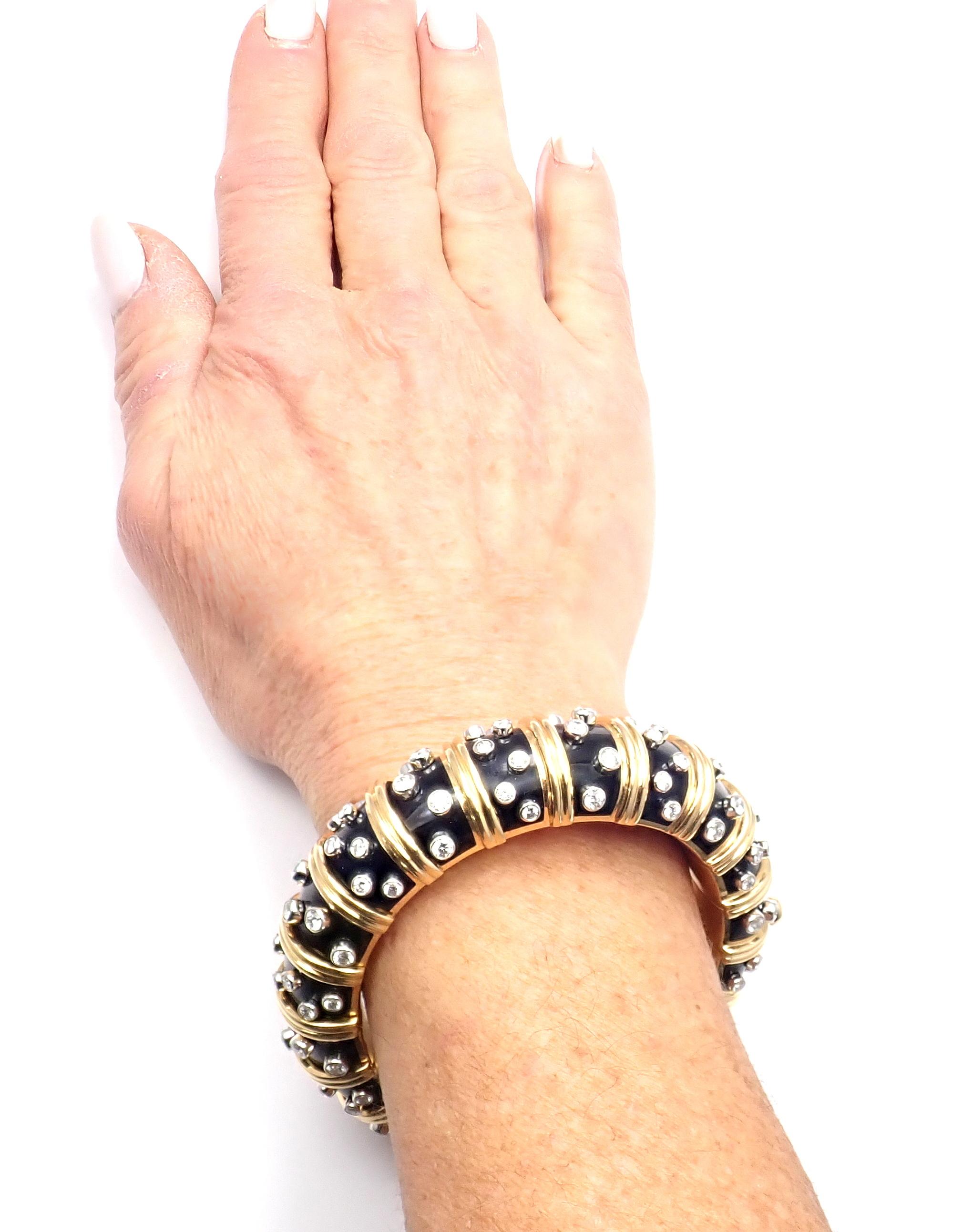 Tiffany & Co. Jean Schlumberger Black Enamel Diamond Gold Bracelet 2
