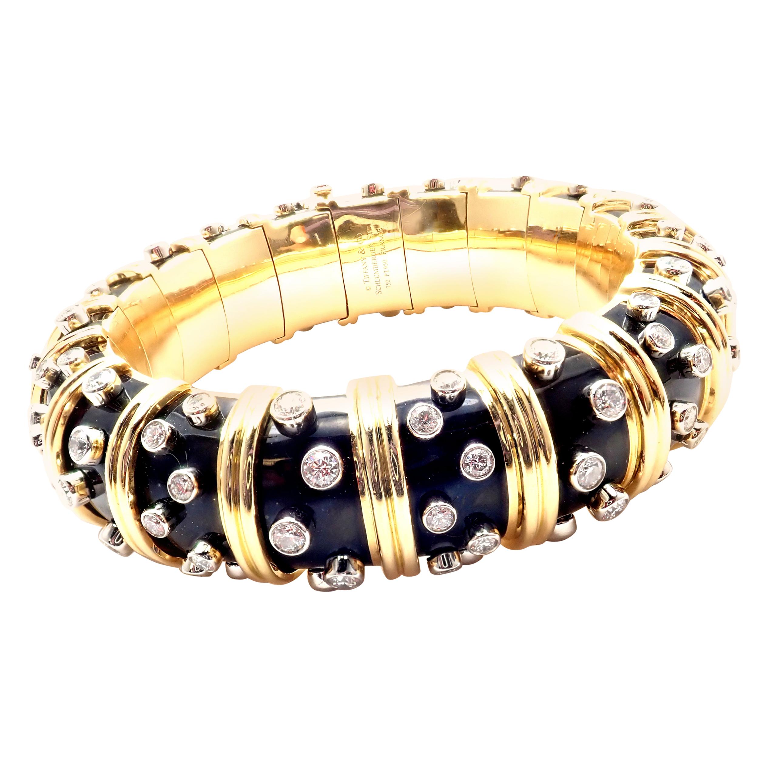 Tiffany & Co. Jean Schlumberger Black Enamel Diamond Gold Bracelet