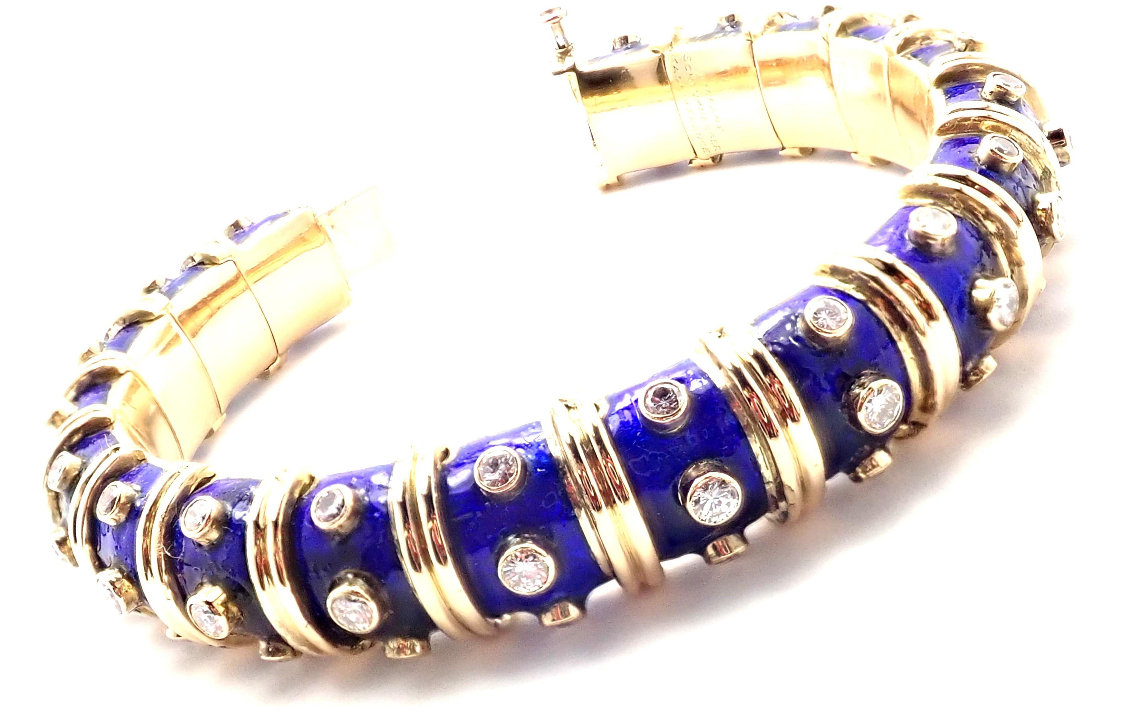 Tiffany & Co. Jean Schlumberger Blue Enamel Diamond Gold Bracelet 2