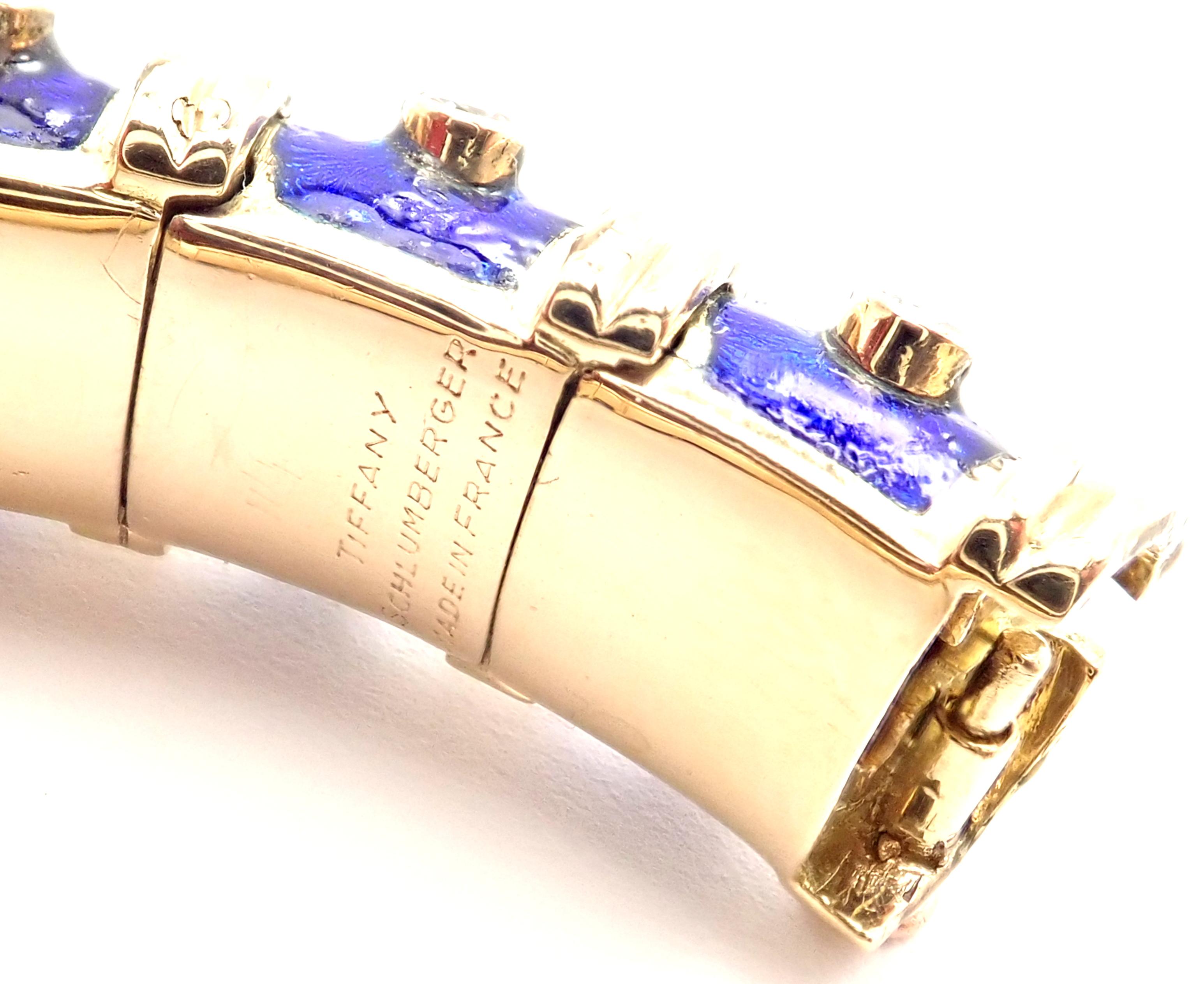 Brilliant Cut Tiffany & Co. Jean Schlumberger Blue Enamel Diamond Gold Bracelet