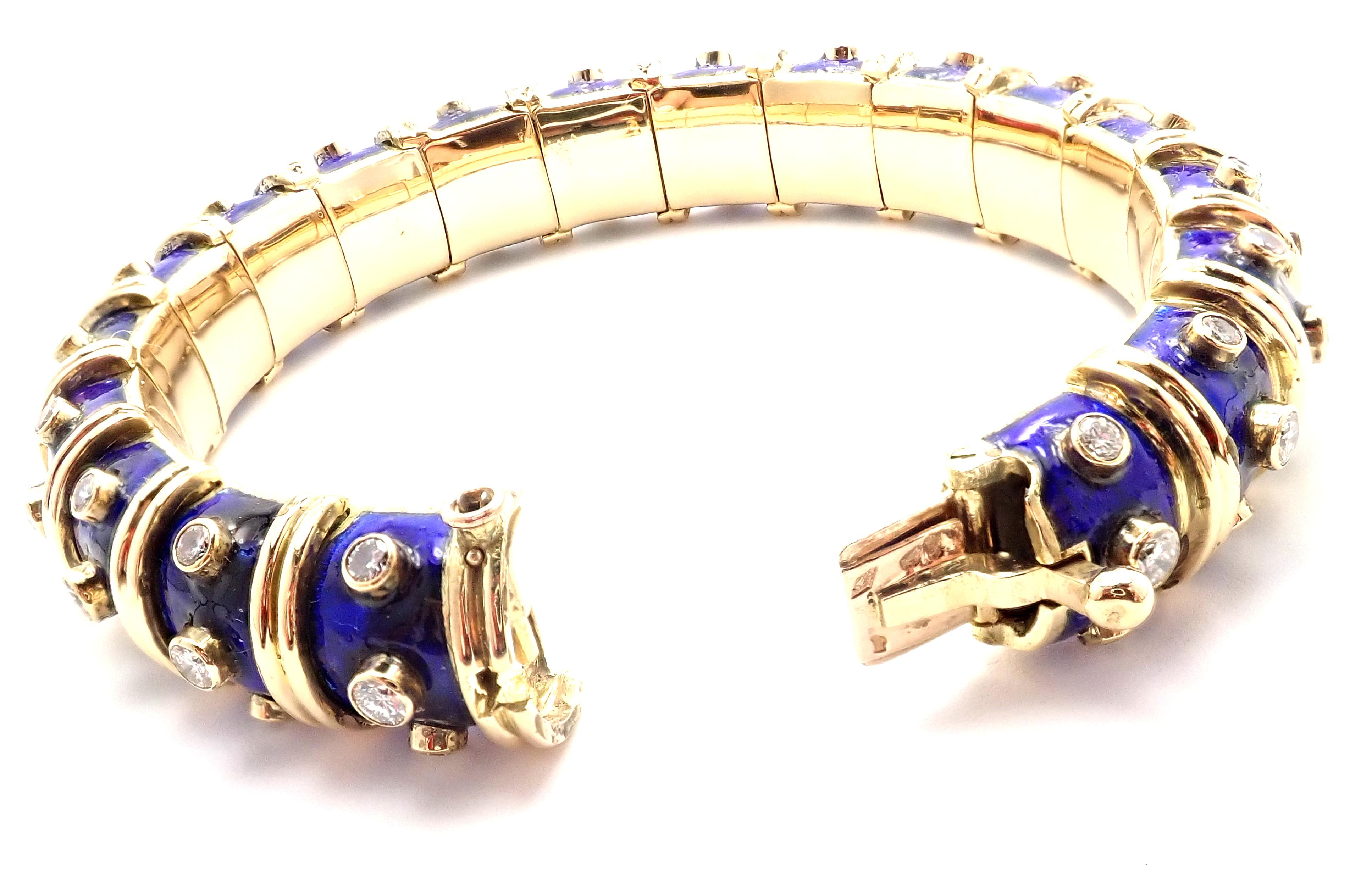 Tiffany & Co. Jean Schlumberger Blue Enamel Diamond Gold Bracelet In Excellent Condition In Holland, PA