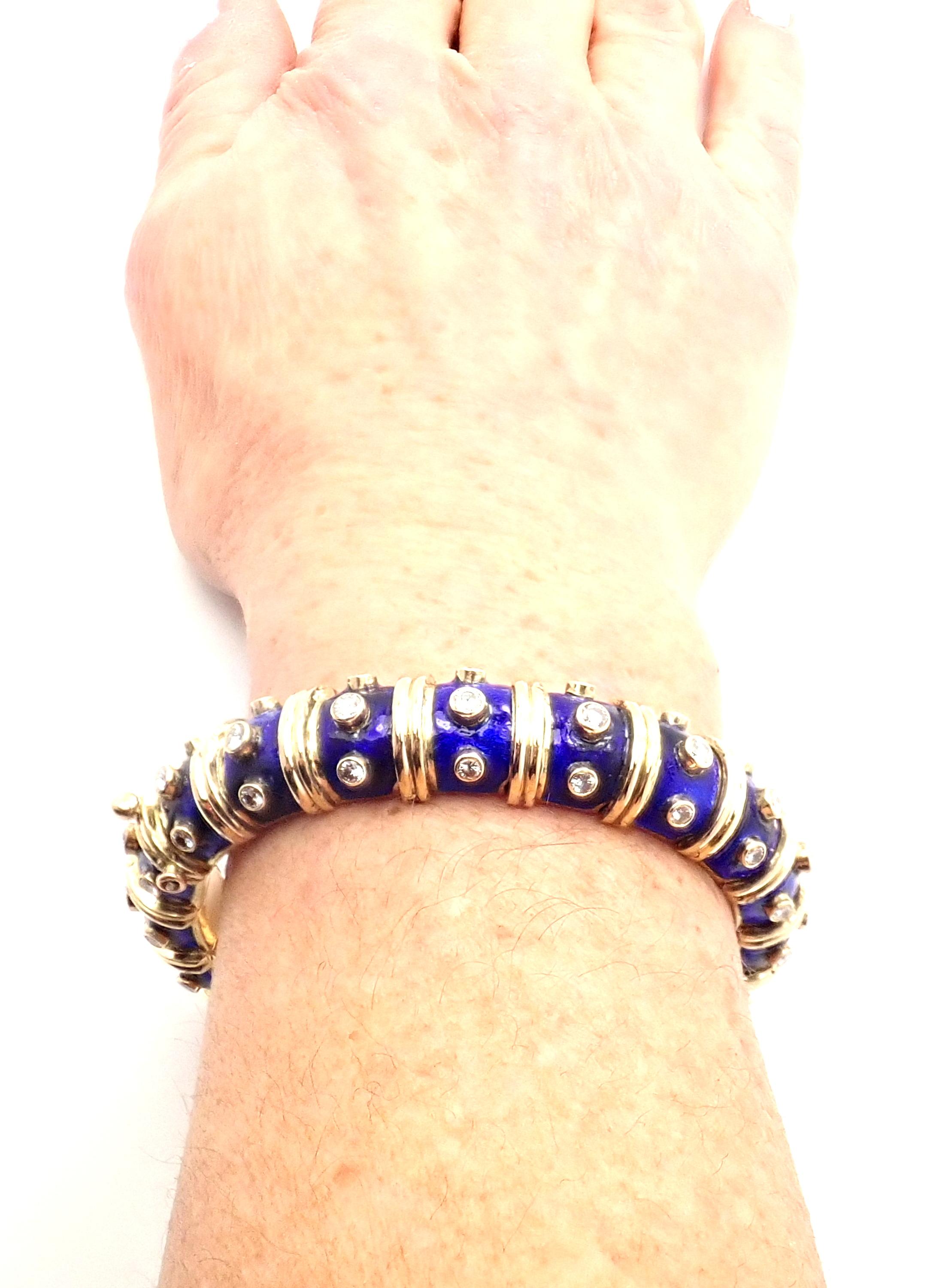 Women's or Men's Tiffany & Co. Jean Schlumberger Blue Enamel Diamond Gold Bracelet