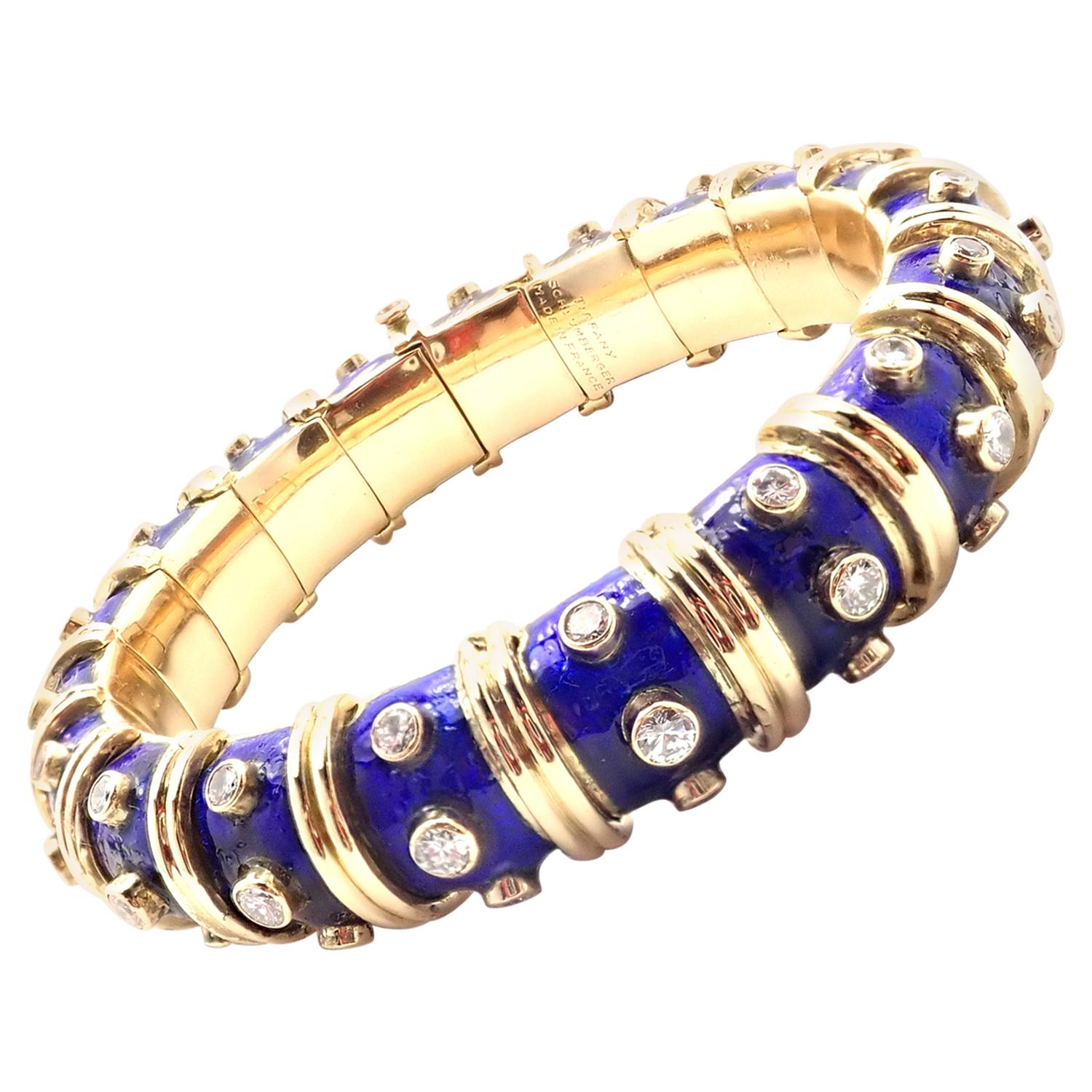 Tiffany & Co. Jean Schlumberger Blue Enamel Diamond Gold Bracelet