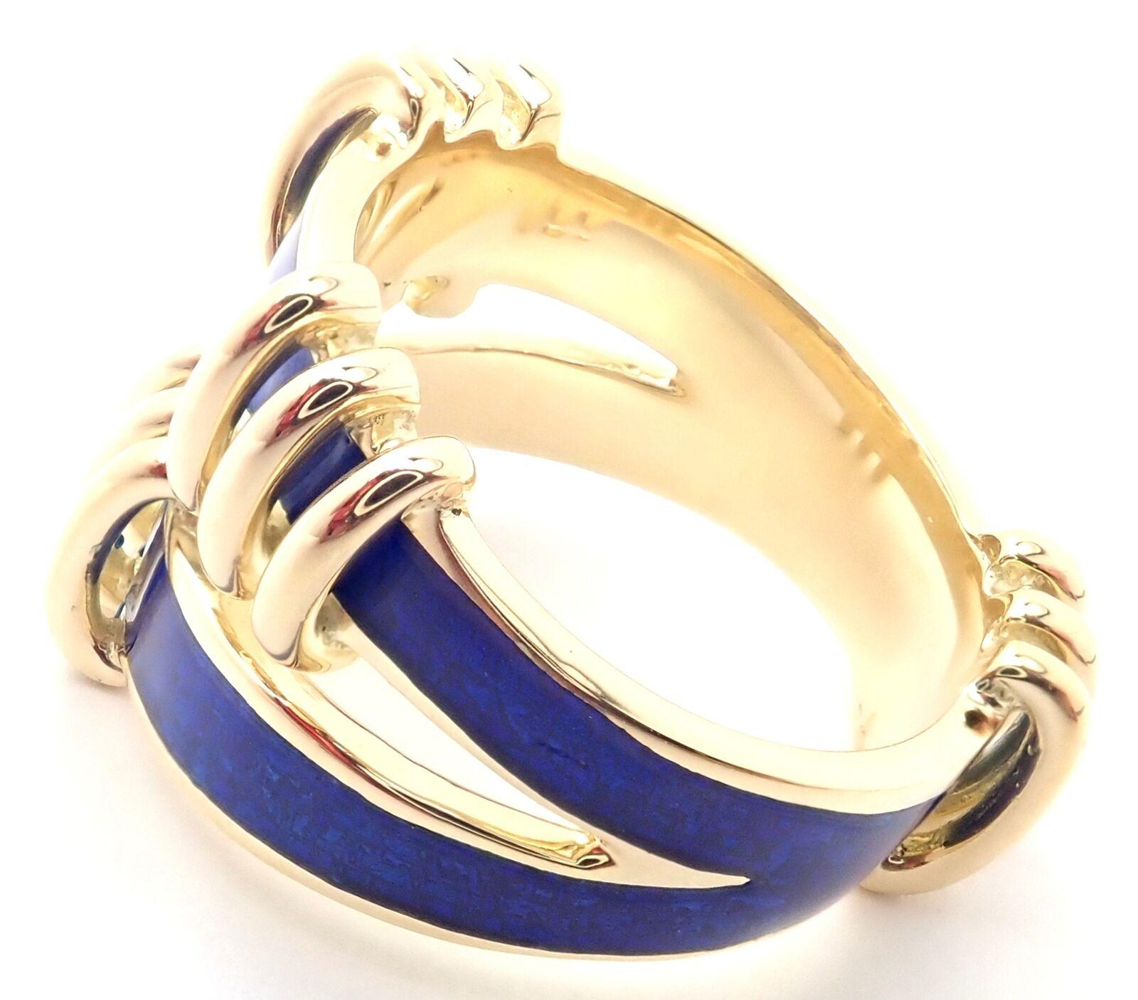 18k Yellow Gold Blue Enamel Band Ring by Jean Schlumberger for Tiffany & Co. 
Details:
Ring Size: 7
Weight: 10.7 grams
Width: 16mm
Stamped Hallmarks: Schlumberger Tiffany 18k
*Free Shipping within the United States*
YOUR PRICE: $4,500
T3056oodd