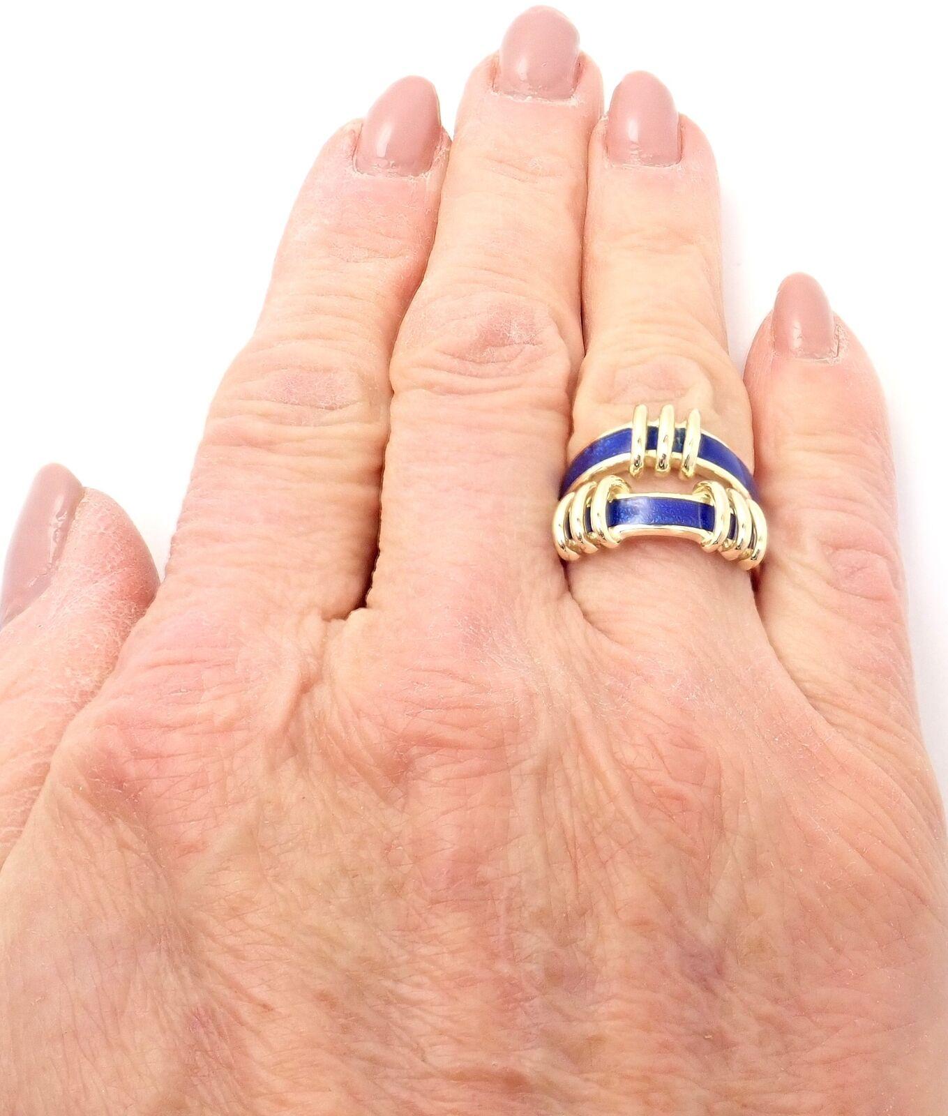 Tiffany & Co. Jean Schlumberger Blue Enamel Yellow Gold Band Ring In Excellent Condition In Holland, PA