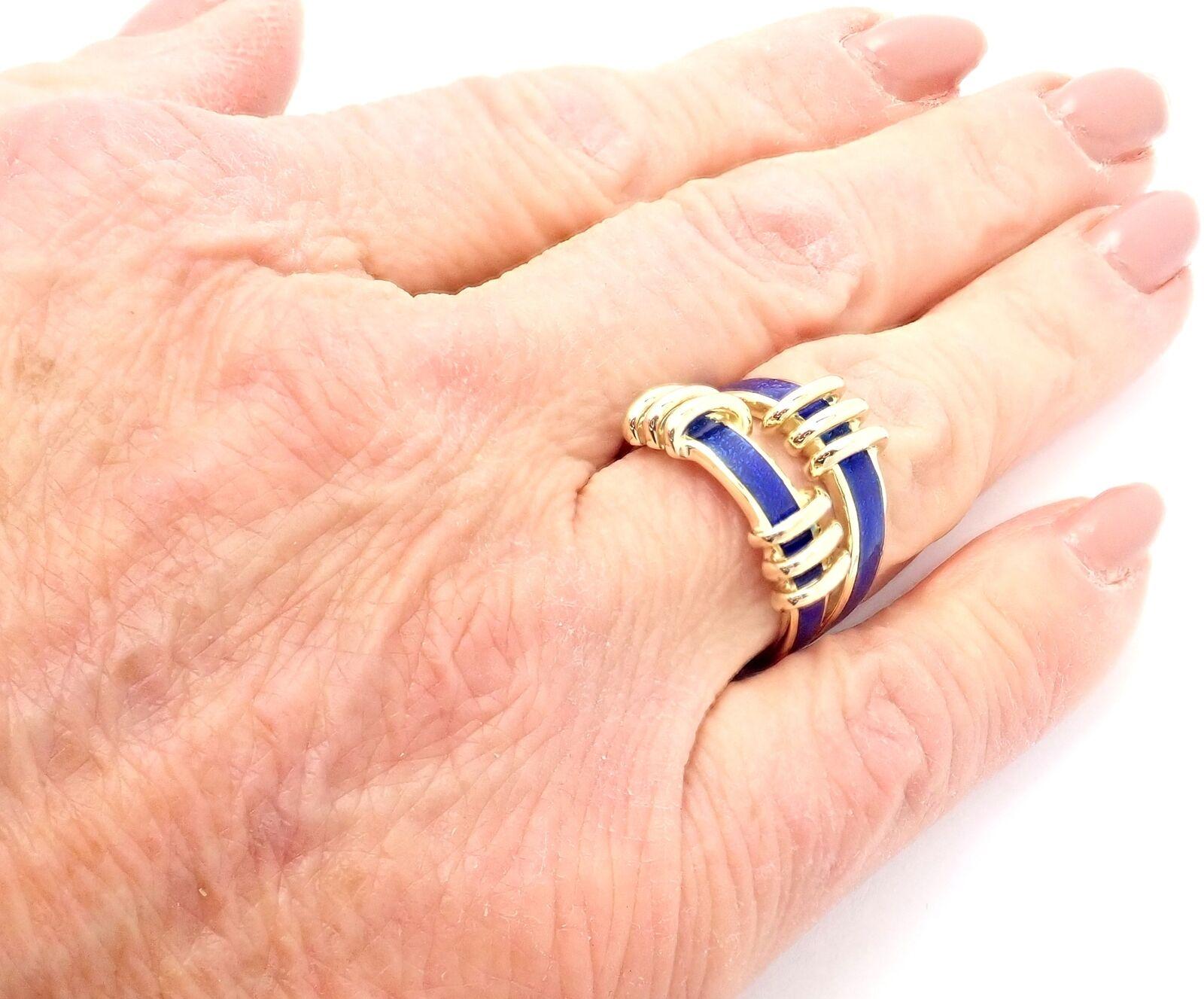 Women's or Men's Tiffany & Co. Jean Schlumberger Blue Enamel Yellow Gold Band Ring