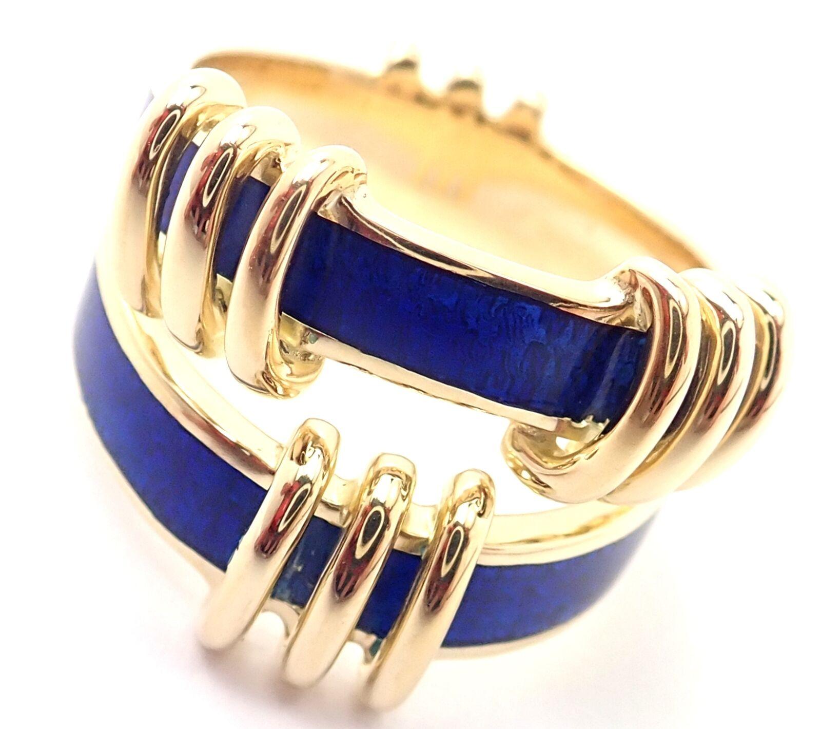 Tiffany & Co. Jean Schlumberger Blue Enamel Yellow Gold Band Ring 1