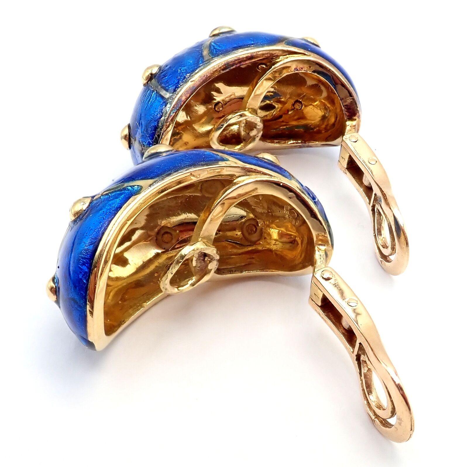 Tiffany & Co. Jean Schlumberger Blue Enamel Yellow Gold Large Banana Earrings For Sale 4