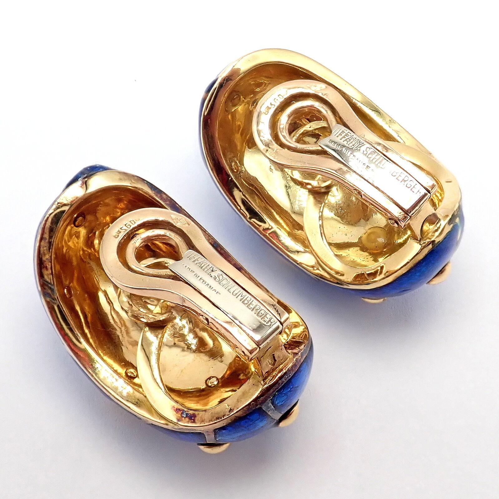 Tiffany & Co. Jean Schlumberger Blue Enamel Yellow Gold Large Banana Earrings For Sale 5