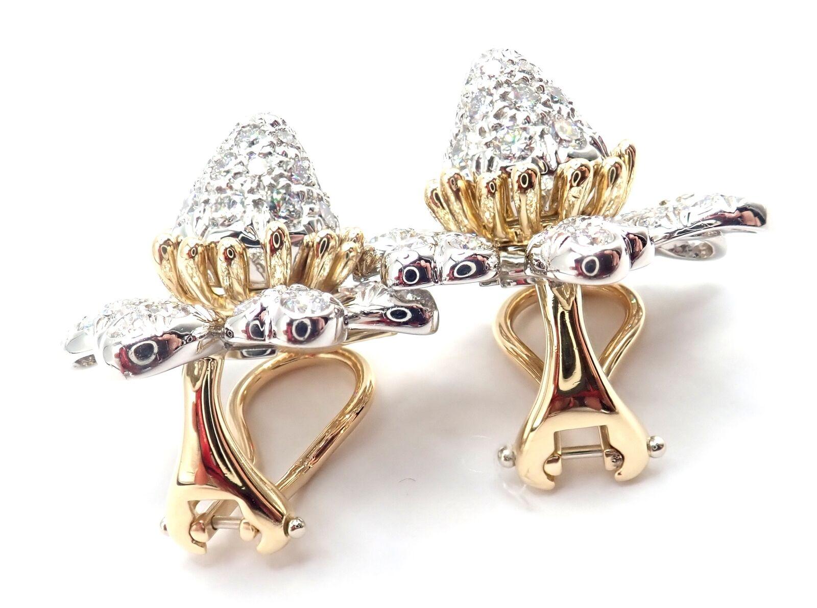 Tiffany & Co. Boucles d'oreilles Jean Schlumberger en or et platine avec cônes et pétales de diamants Excellent état - En vente à Holland, PA