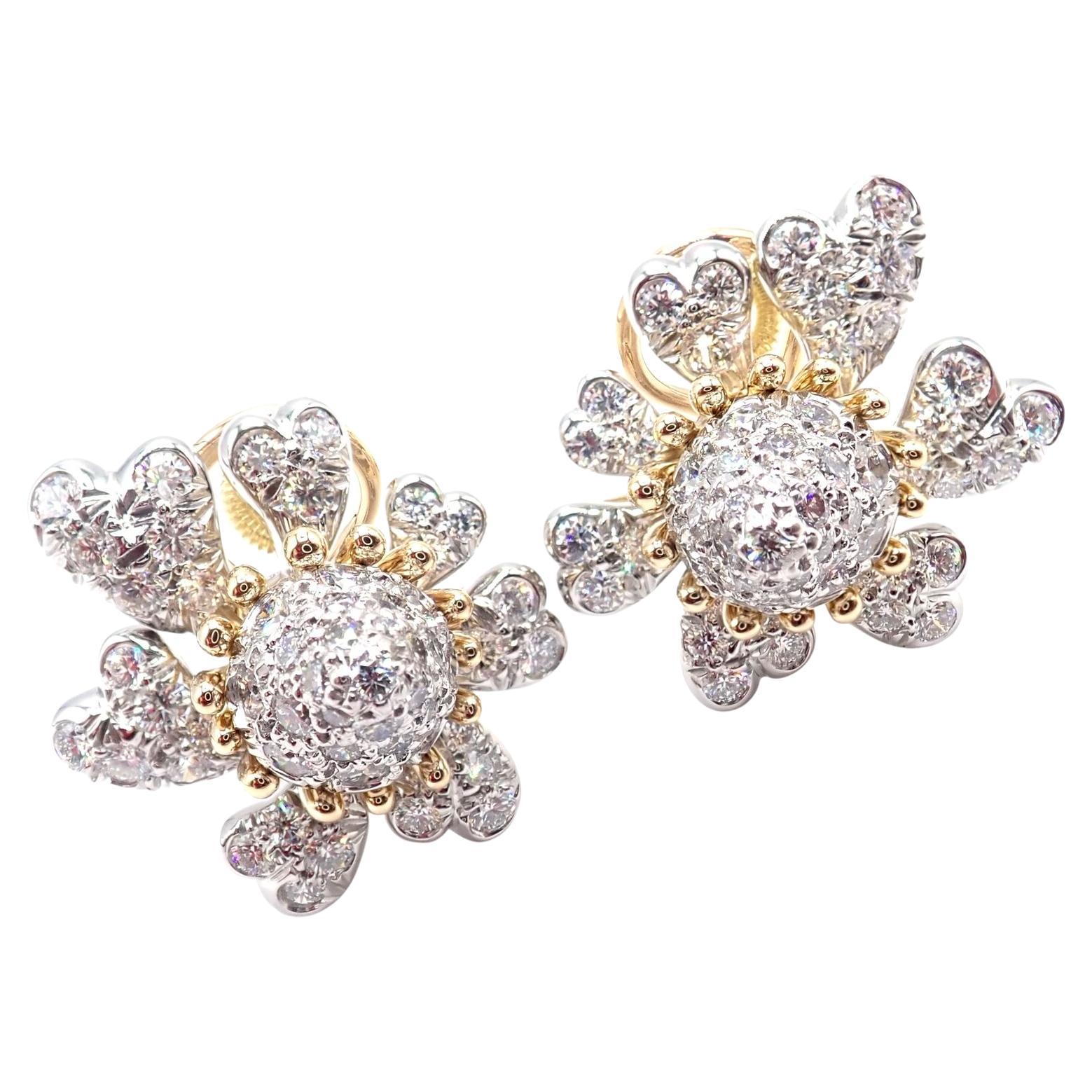 Tiffany & Co. Boucles d'oreilles Jean Schlumberger en or et platine avec cônes et pétales de diamants