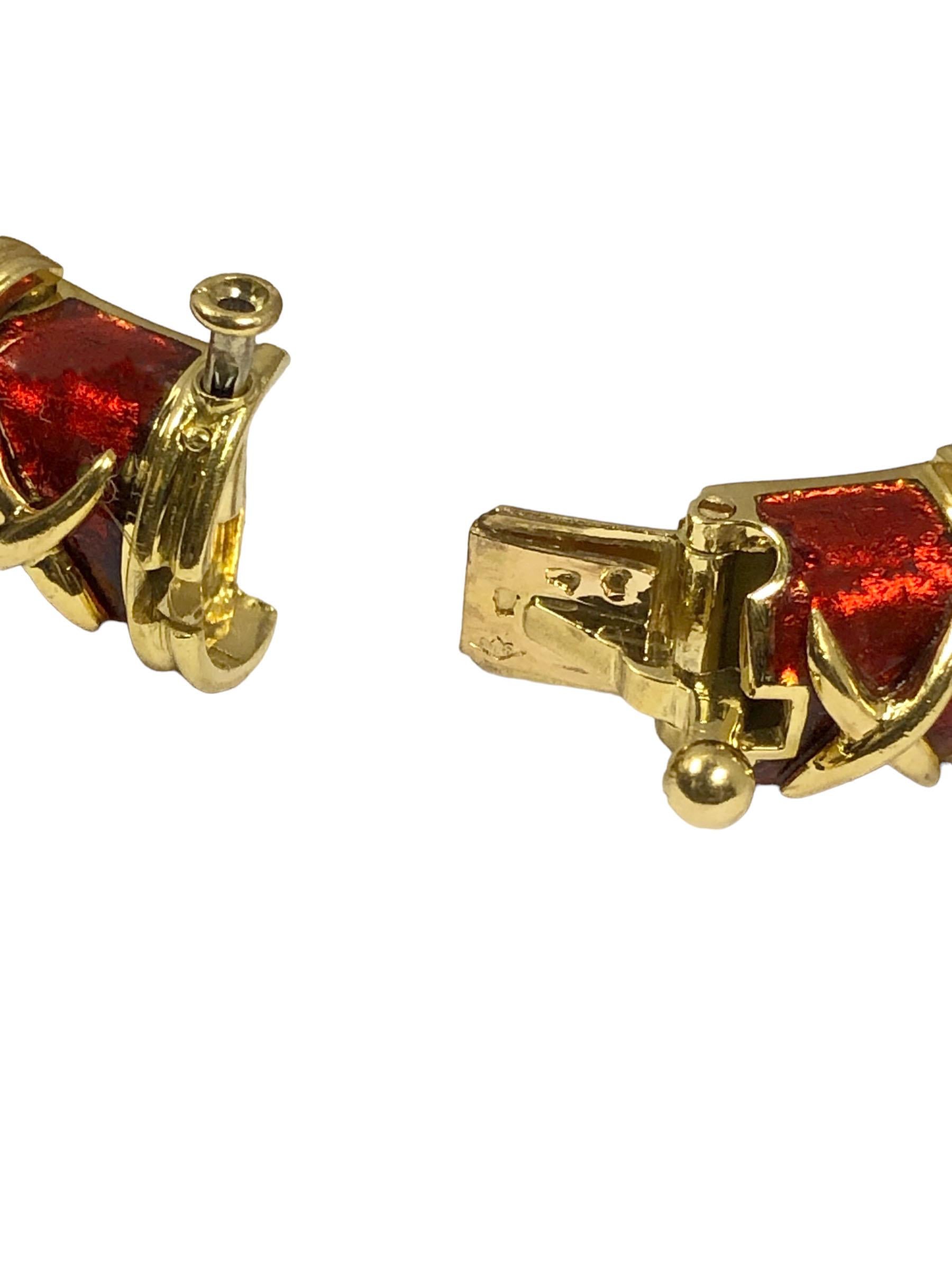 Women's or Men's Tiffany & Co. Jean Schlumberger Croisillon Gold and Red Enamel Bangle Bracelet For Sale