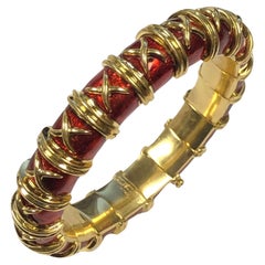 Tiffany & Co. Jean Schlumberger Croisillon Gold and Red Enamel Bangle Bracelet