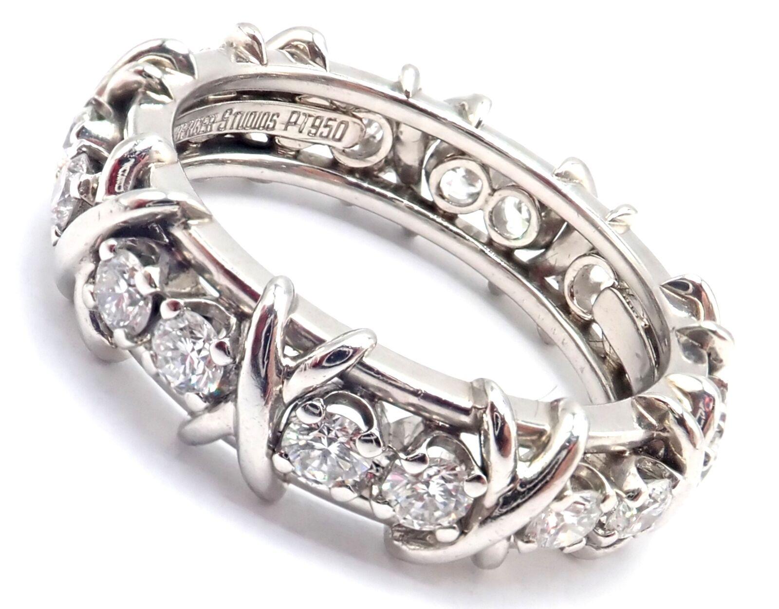 Platinum Diamond Jean Schlumberger Sixteen Stone Band Ring designed for Tiffany & Co. 

With 16 Round Brilliant Cut Diamonds VS1 clarity, G color, Total weight Approx 1.14ct
This ring comes with Tiffany & Co box.

Details:
Ring Size: 8.25
Band