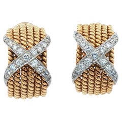 Tiffany & Co Jean Schlumberger Diamond 18 Karat Gold X Leverback Earrings