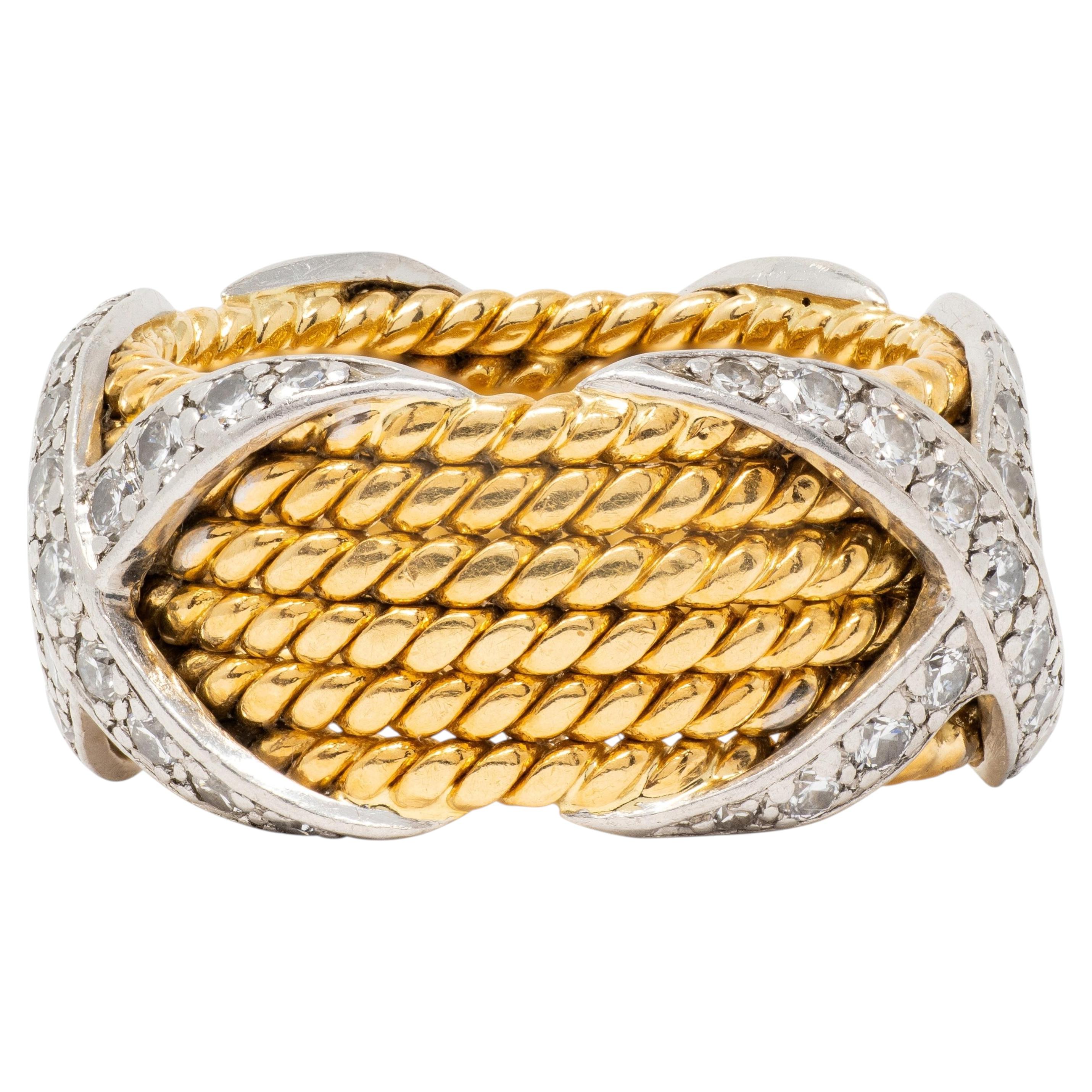 Tiffany & Co. Jean Schlumberger Diamant 18K Gold Platin Vintage X Band Ring