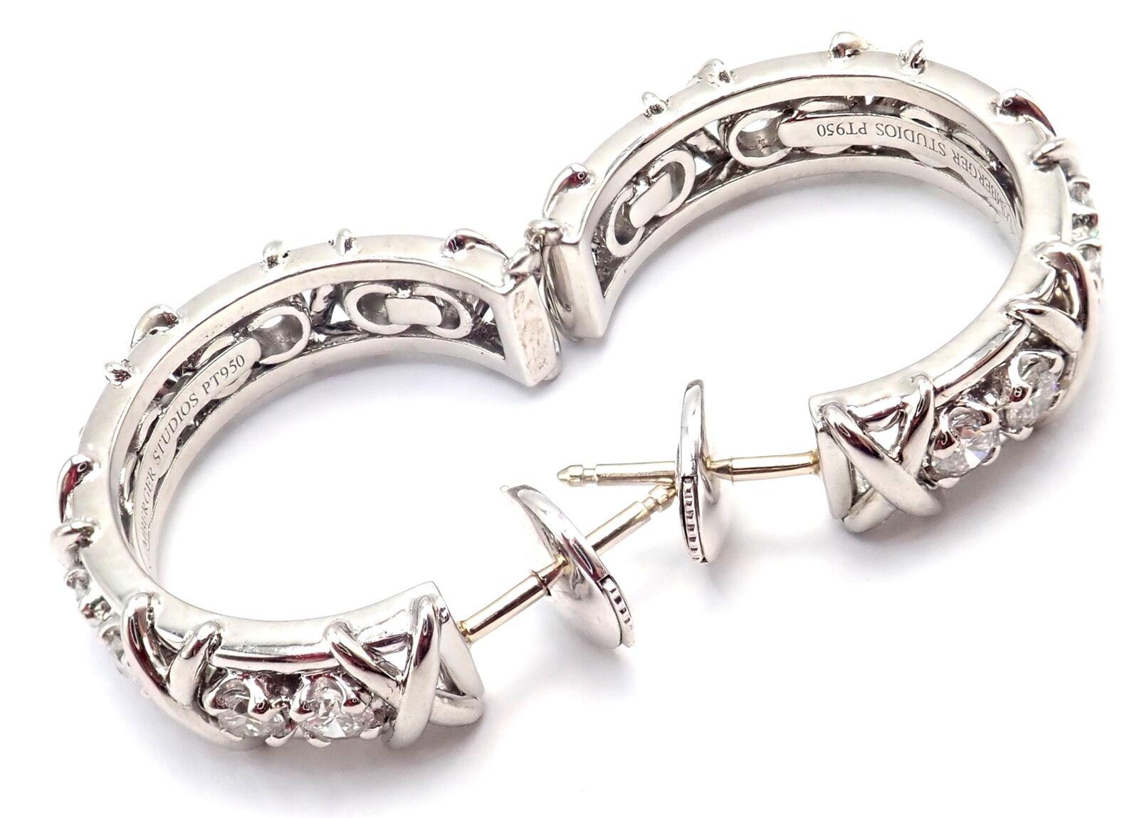 Tiffany & Co. Jean Schlumberger Diamond 20-Stone Platinum Hoop Earrings For Sale 7
