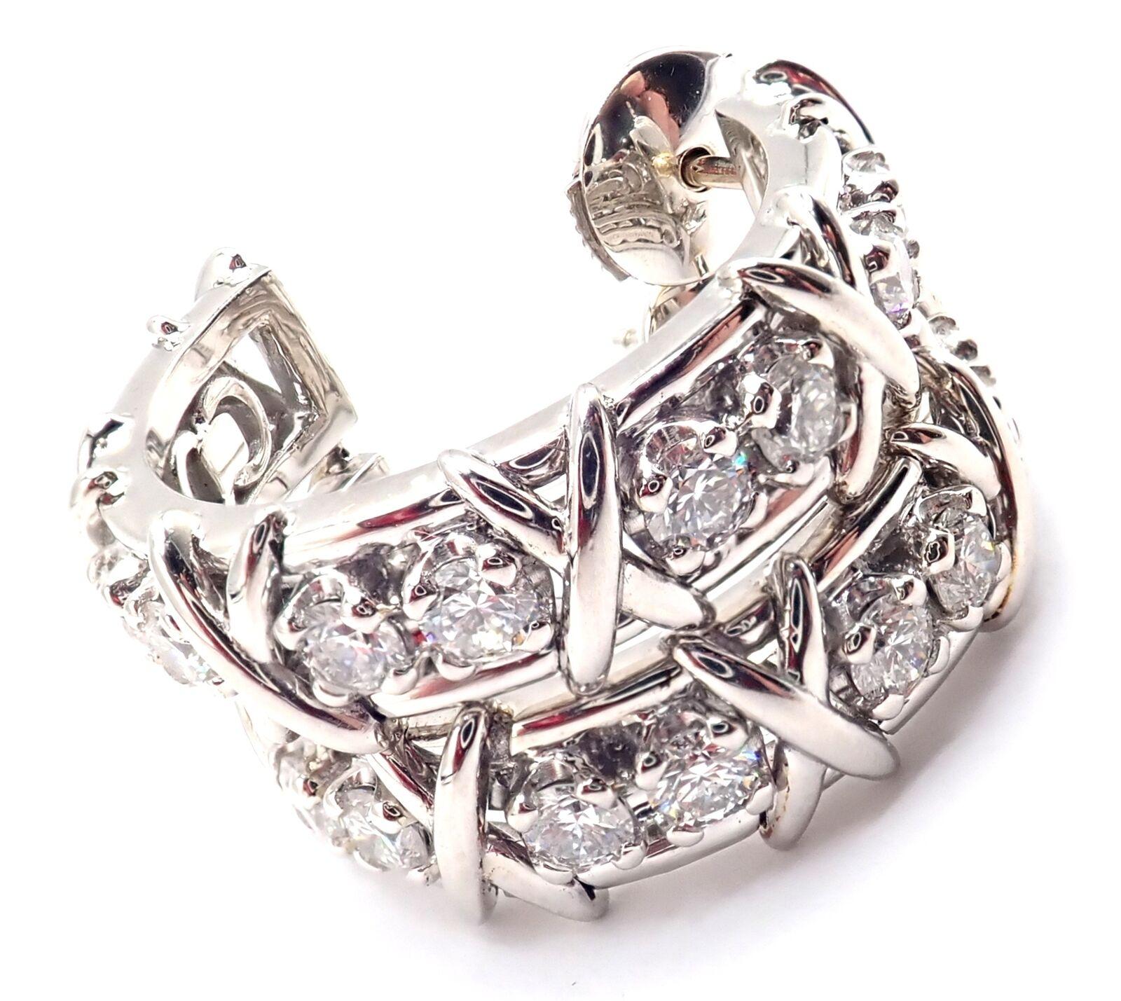 Platinum 20-Stones Diamond Hoop Earrings designed by Jean Schlumberger for Tiffany & Co. 
With 20 Round Brilliant Cut Diamonds VS1 clarity, G color total weight approximately 1.80ct
Celebrate exquisite craftsmanship with Tiffany & Co Schlumberger