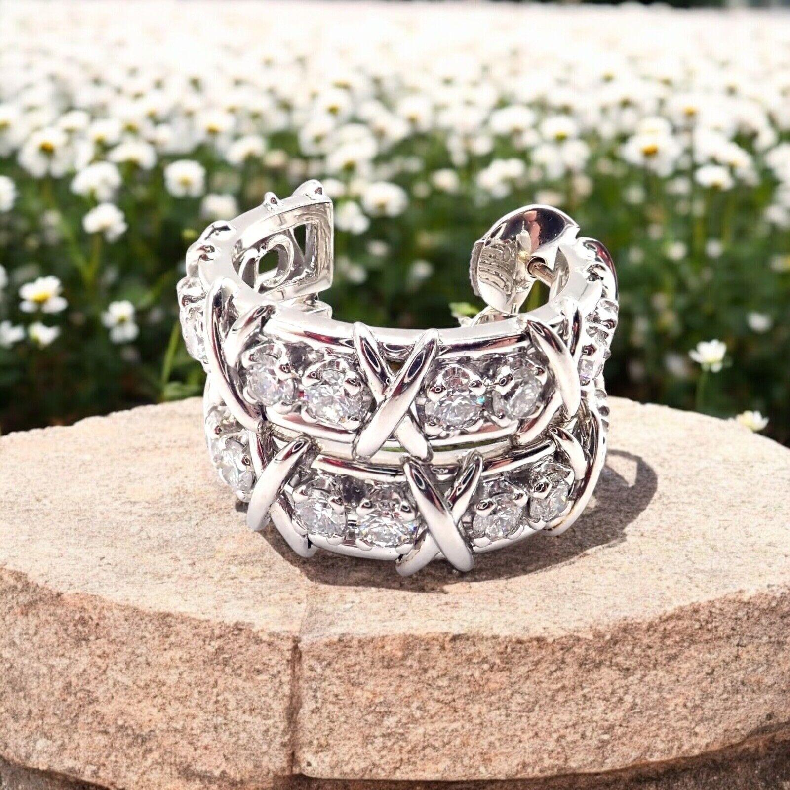 Brilliant Cut Tiffany & Co. Jean Schlumberger Diamond 20-Stone Platinum Hoop Earrings For Sale
