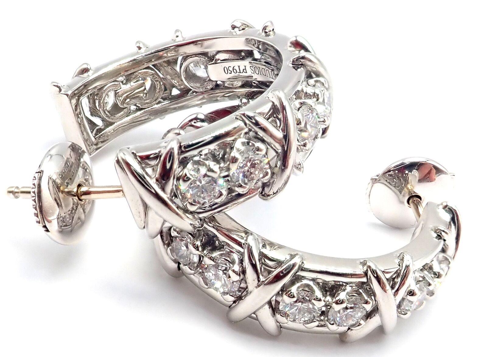 Tiffany & Co. Jean Schlumberger Diamond 20-Stone Platinum Hoop Earrings In Excellent Condition For Sale In Holland, PA