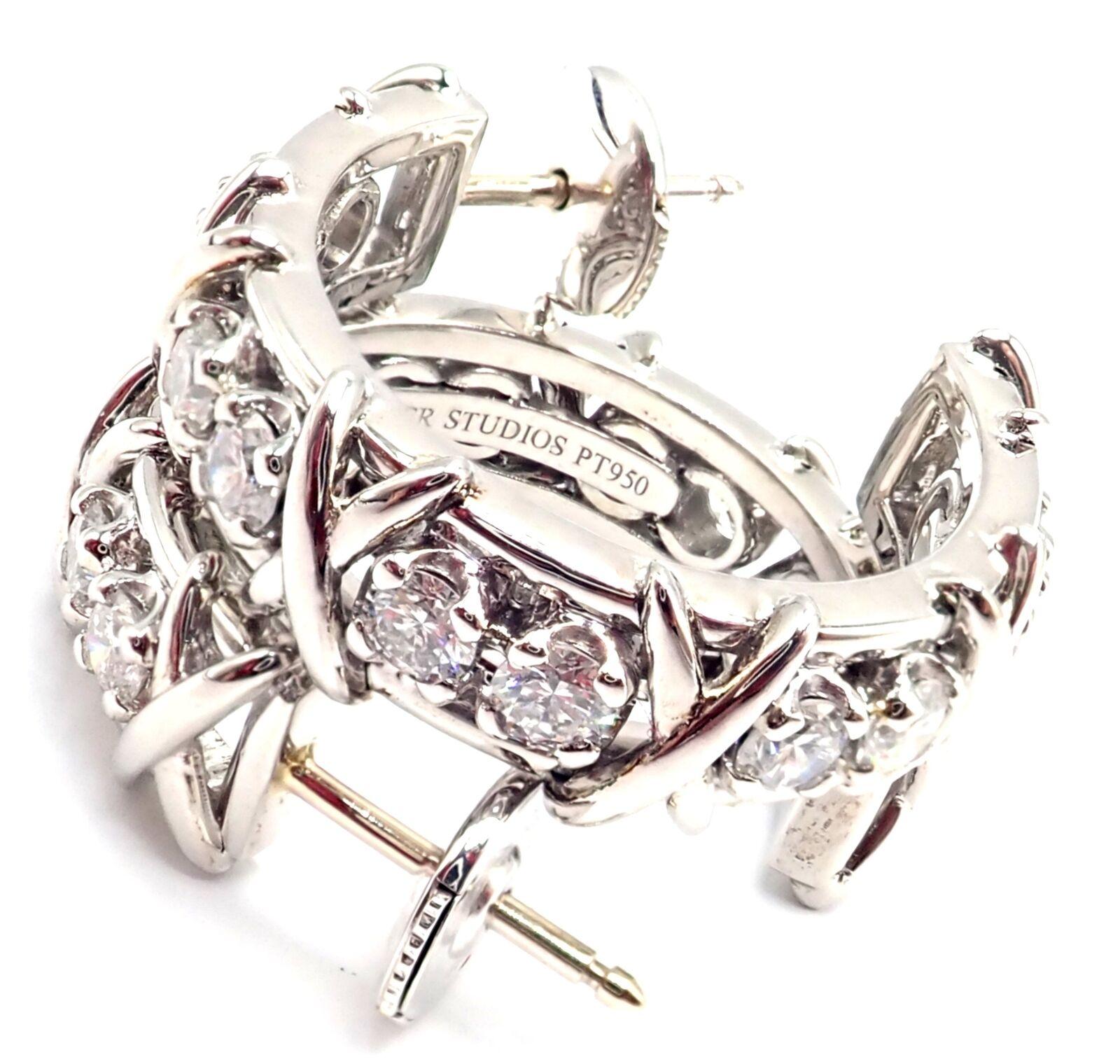 Tiffany & Co. Jean Schlumberger Diamond 20-Stone Platinum Hoop Earrings For Sale 1