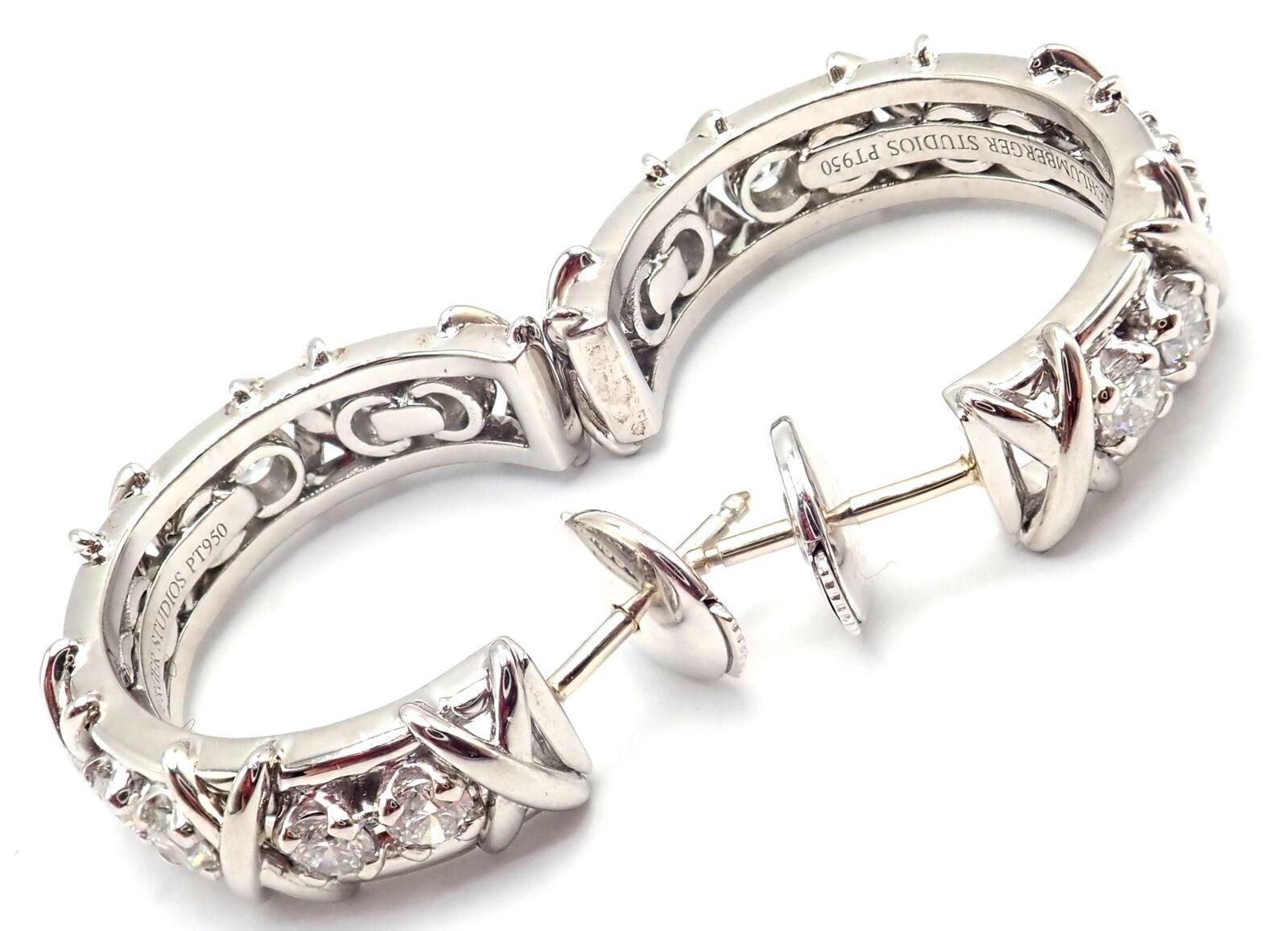 Tiffany & Co. Jean Schlumberger Diamond 20-Stone Platinum Hoop Earrings For Sale 3