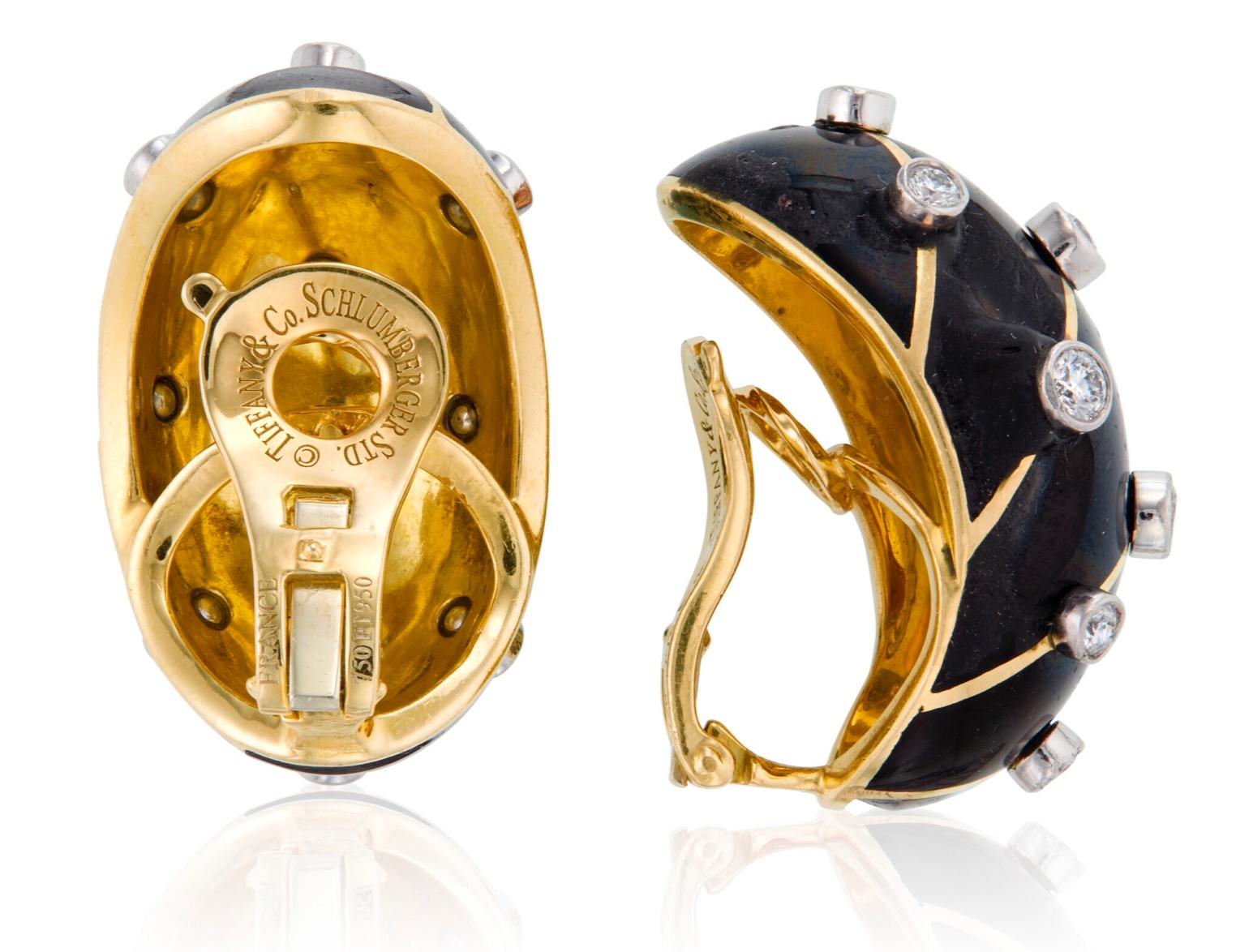 Artist Tiffany & Co. Jean Schlumberger Diamond and Black Enamel Earrings