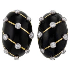 Tiffany & Co. Jean Schlumberger Diamond and Black Enamel Earrings