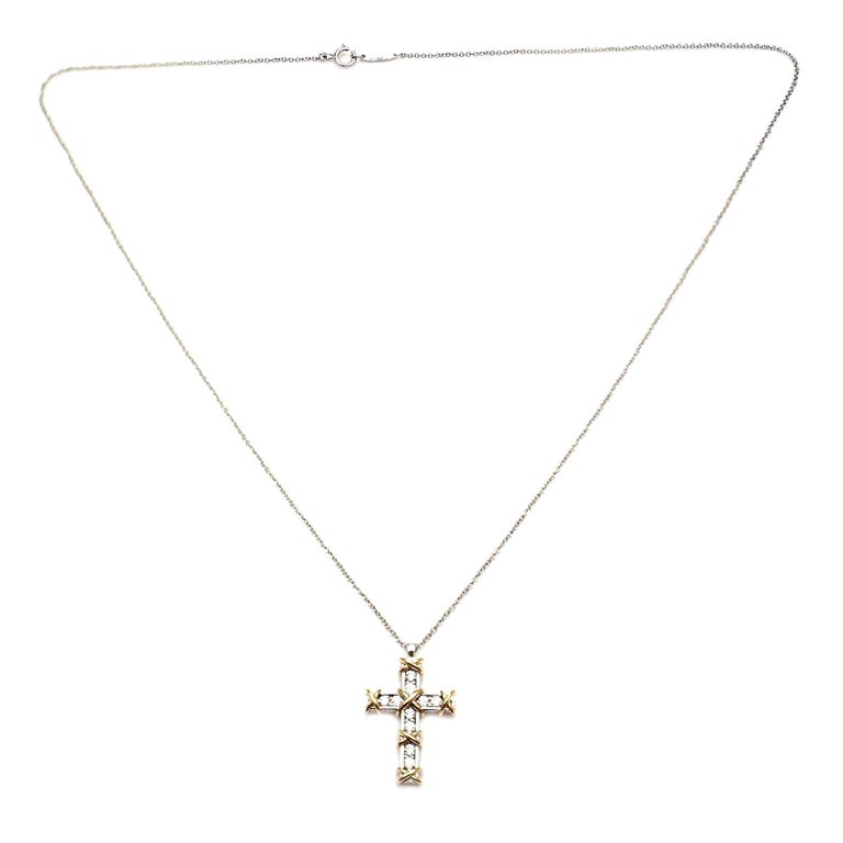Tiffany and Co. Jean Schlumberger Diamond Cross Platinum Gold Pendant Necklace at 1stDibs