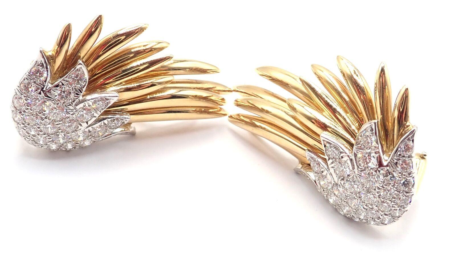 Tiffany & Co. Jean Schlumberger Diamond Flame Yellow Gold Platinum Earrings 5