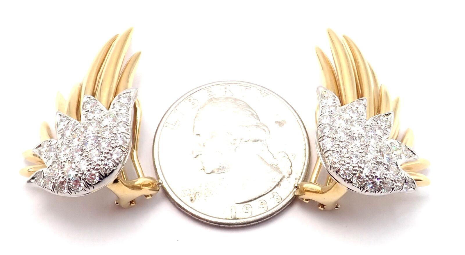 Tiffany & Co. Jean Schlumberger Diamond Flame Yellow Gold Platinum Earrings 6