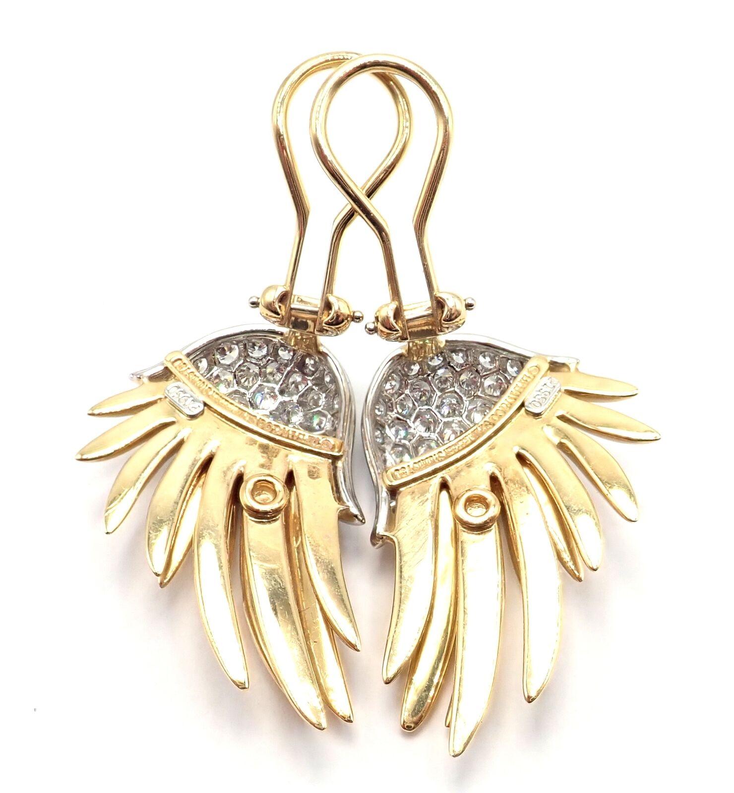 Brilliant Cut Tiffany & Co. Jean Schlumberger Diamond Flame Yellow Gold Platinum Earrings