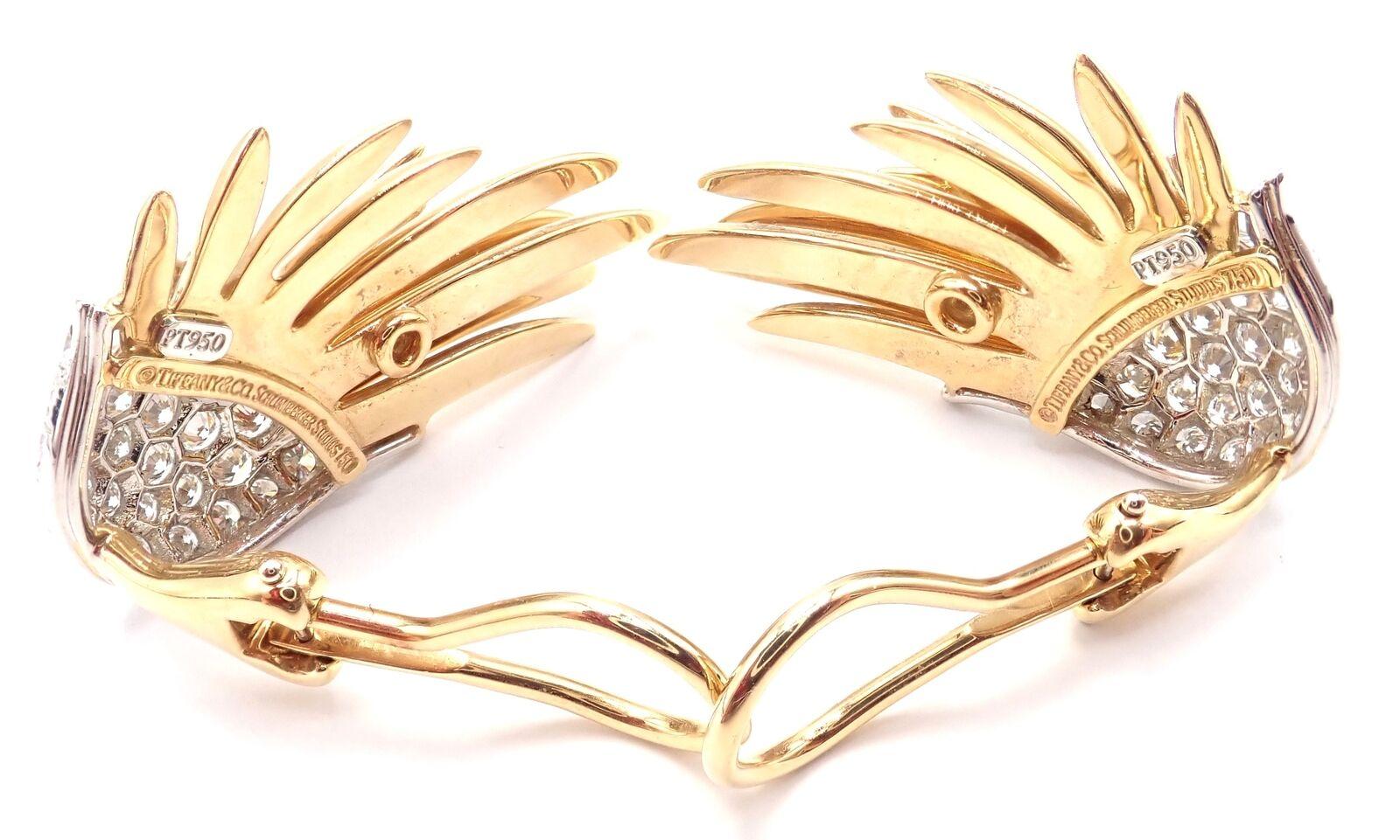 Tiffany & Co. Jean Schlumberger Diamond Flame Yellow Gold Platinum Earrings In Excellent Condition In Holland, PA