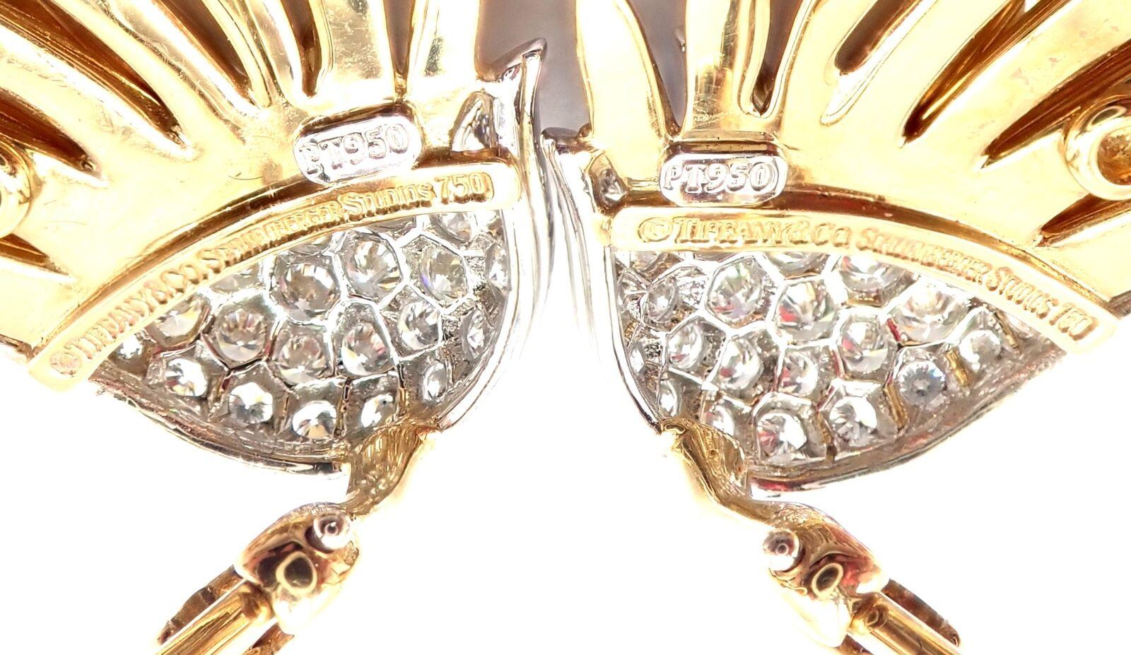 Women's Tiffany & Co. Jean Schlumberger Diamond Flame Yellow Gold Platinum Earrings