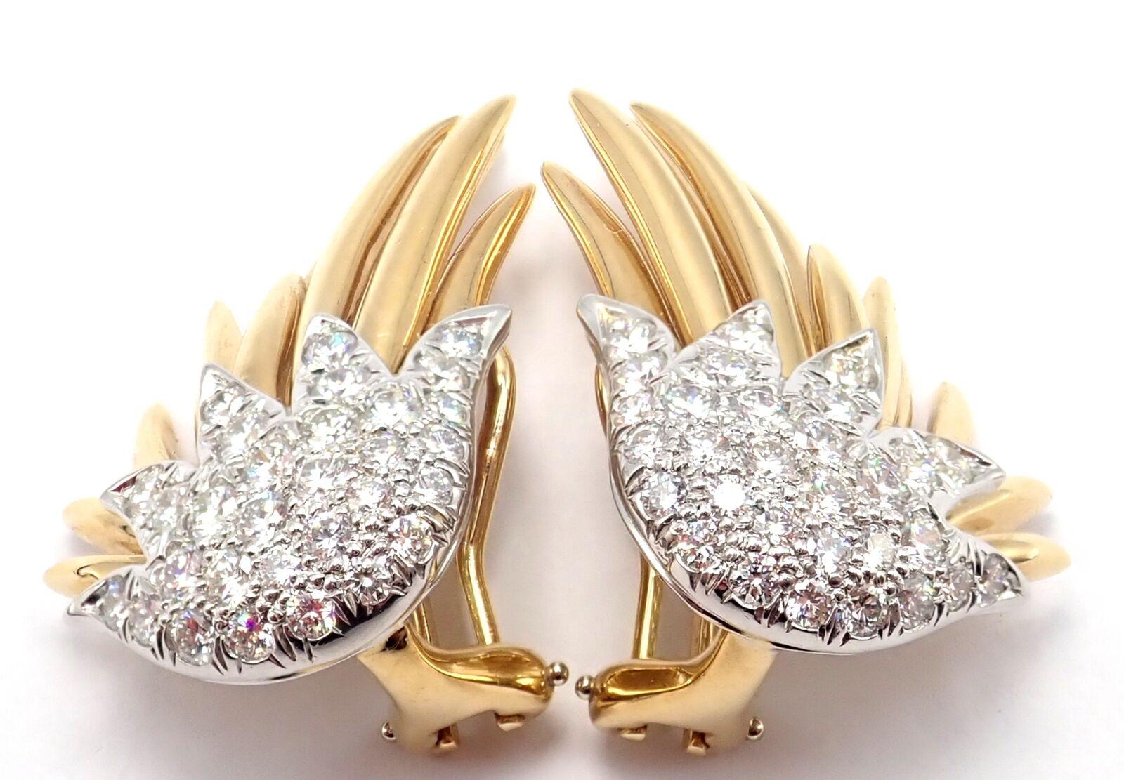Tiffany & Co. Jean Schlumberger Diamond Flame Yellow Gold Platinum Earrings 2