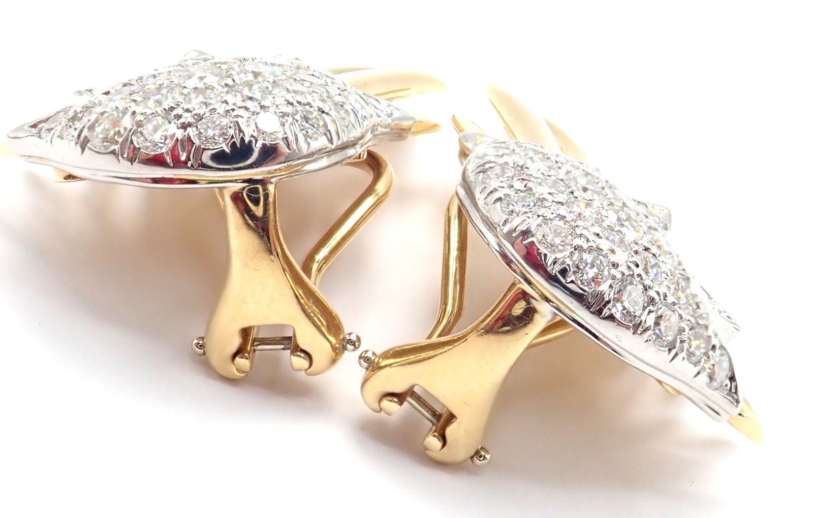Tiffany & Co. Jean Schlumberger Diamond Flame Yellow Gold Platinum Earrings 3