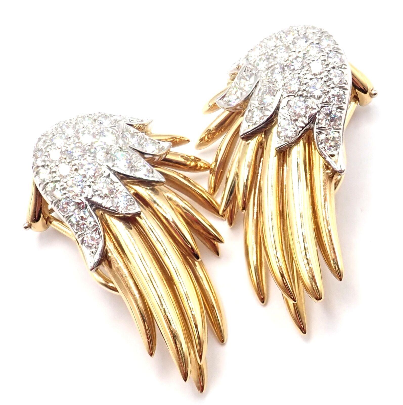 Tiffany & Co. Jean Schlumberger Diamond Flame Yellow Gold Platinum Earrings 4