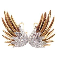Tiffany & Co. Jean Schlumberger Diamond Flame Yellow Gold Platinum Earrings