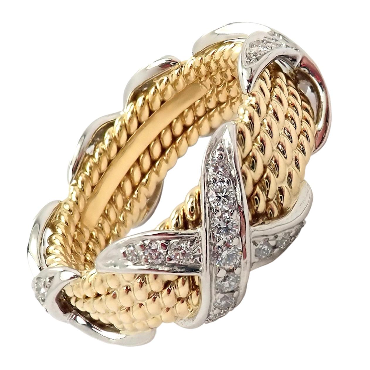 Taille ronde Tiffany & Co. Jean Schlumberger, bague X à quatre rangées de diamants en or jaune et platine