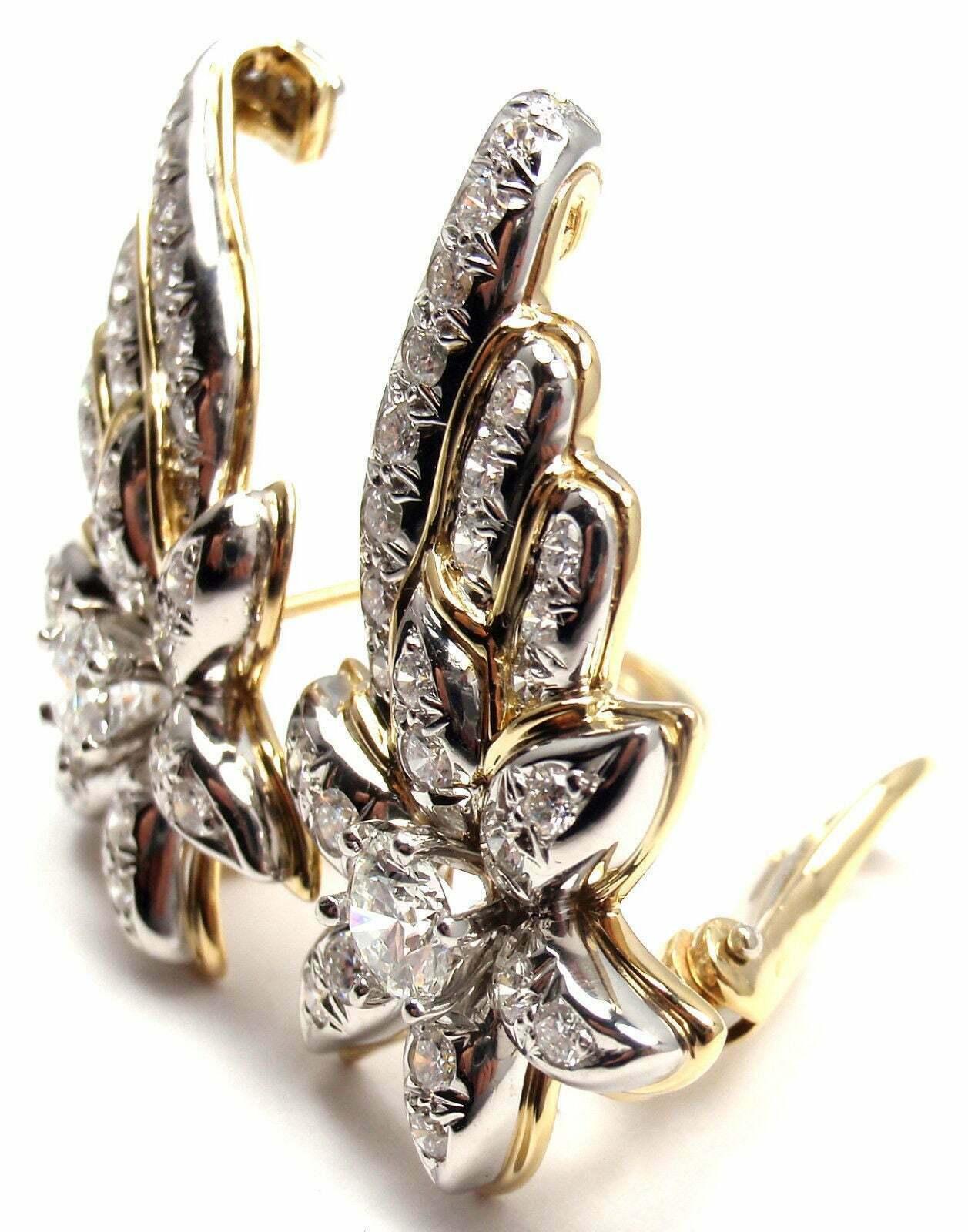 Women's or Men's Tiffany & Co. Jean Schlumberger Diamond Gold Platinum Flame Earrings