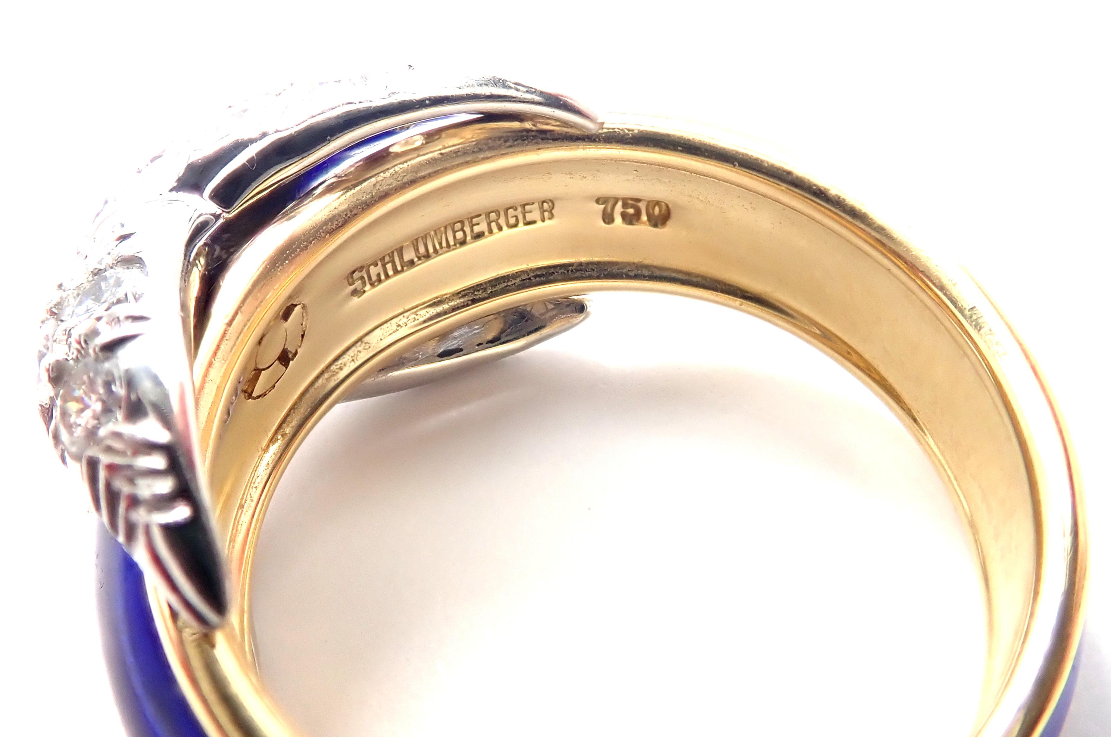 Tiffany & Co. Jean Schlumberger Diamond X Blue Enamel Gold Platinum Band Ring 2
