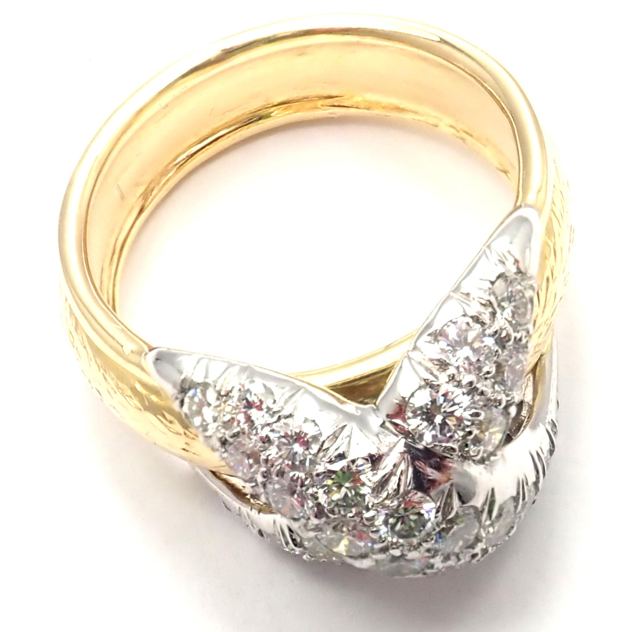 Brilliant Cut Tiffany & Co. Jean Schlumberger Diamond X Yellow Gold and Platinum Band Ring