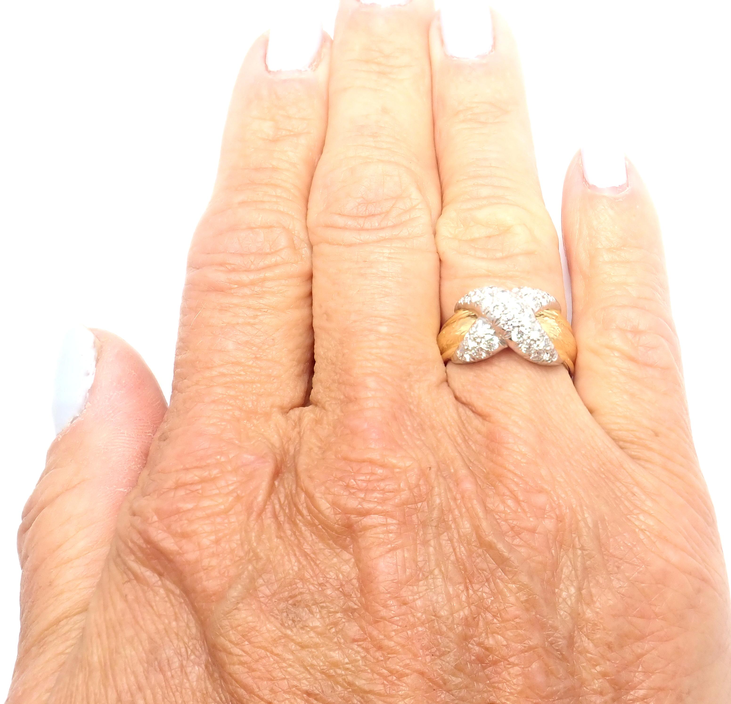 Tiffany & Co. Jean Schlumberger Diamond X Yellow Gold and Platinum Band Ring In Excellent Condition In Holland, PA