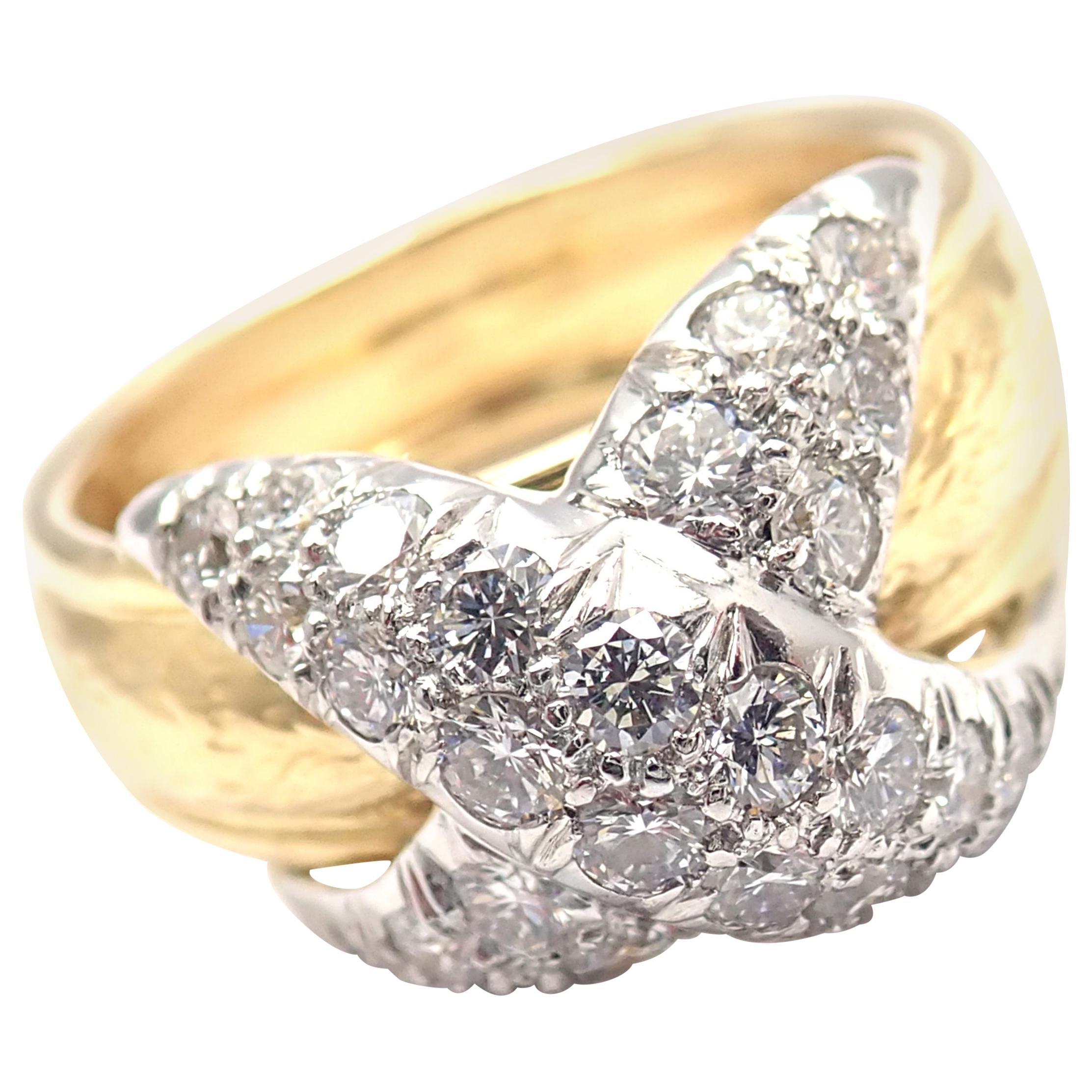 Tiffany & Co. Jean Schlumberger Diamond X Yellow Gold and Platinum Band Ring