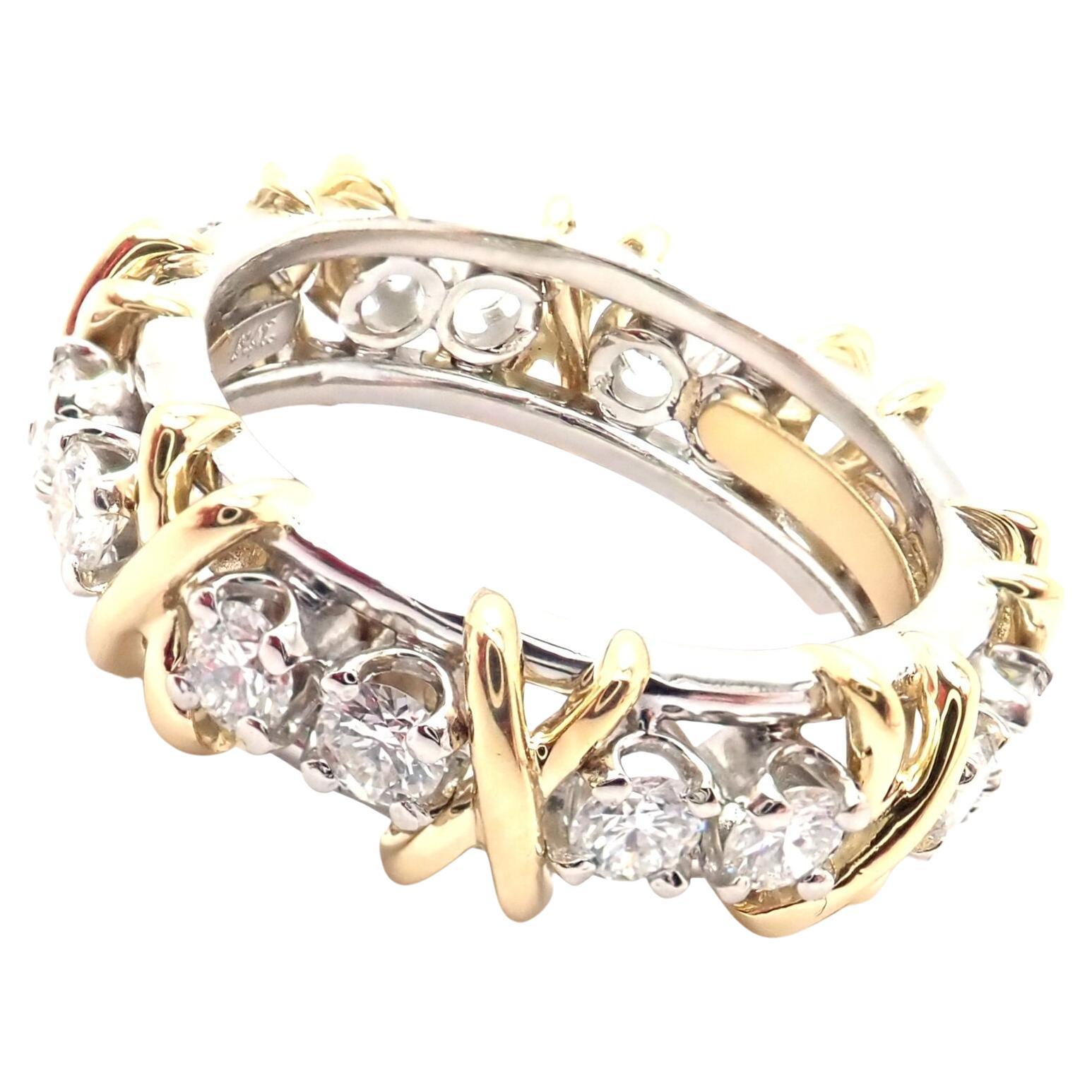 Brilliant Cut Tiffany & Co. Jean Schlumberger Diamond Yellow Gold and Platinum Band Ring For Sale