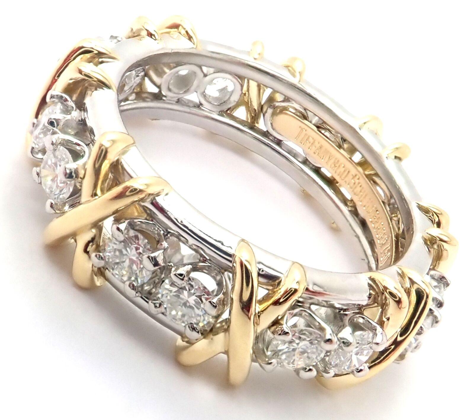 Tiffany & Co. Jean Schlumberger Diamond Yellow Gold and Platinum Band Ring In Excellent Condition In Holland, PA