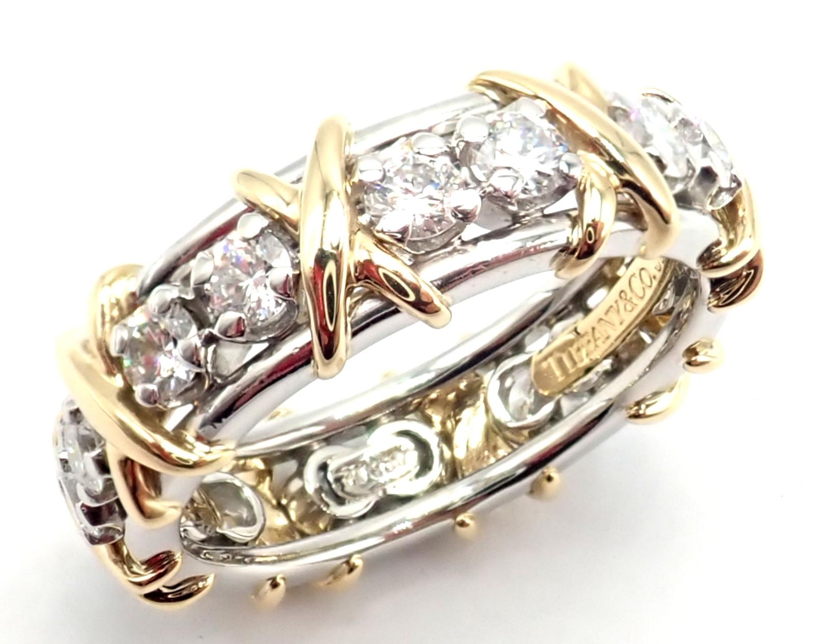 Tiffany & Co. Jean Schlumberger Diamond Yellow Gold and Platinum Band Ring In Excellent Condition For Sale In Holland, PA